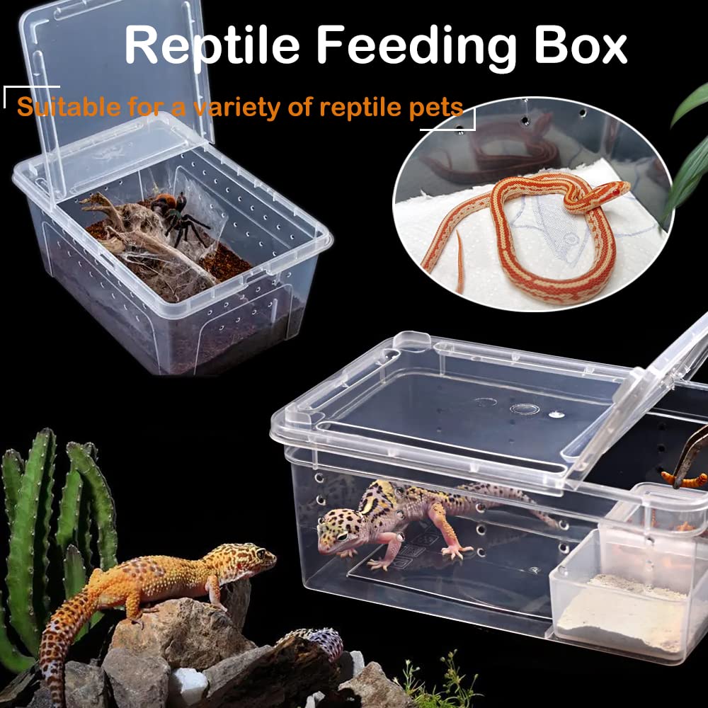 2 Pack Reptile Box Escape-Proof Breeding House Portable Reptile Terrarium Habitat For Reptile Crickets Snails Hermit Crabs Baby