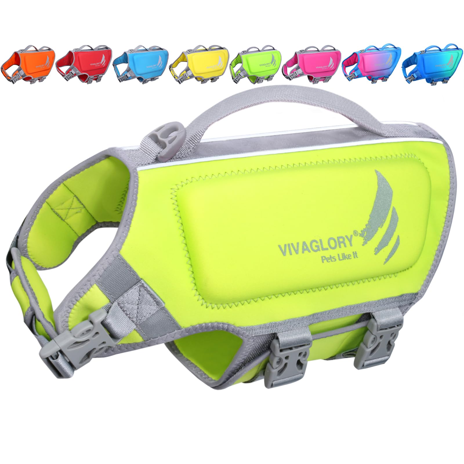 Vivaglory Lightweight Neoprene Dog Life Jackets, Skin-Friendly Pet Life Preserver Life Vest With D-Ring And Quick Release Buckle