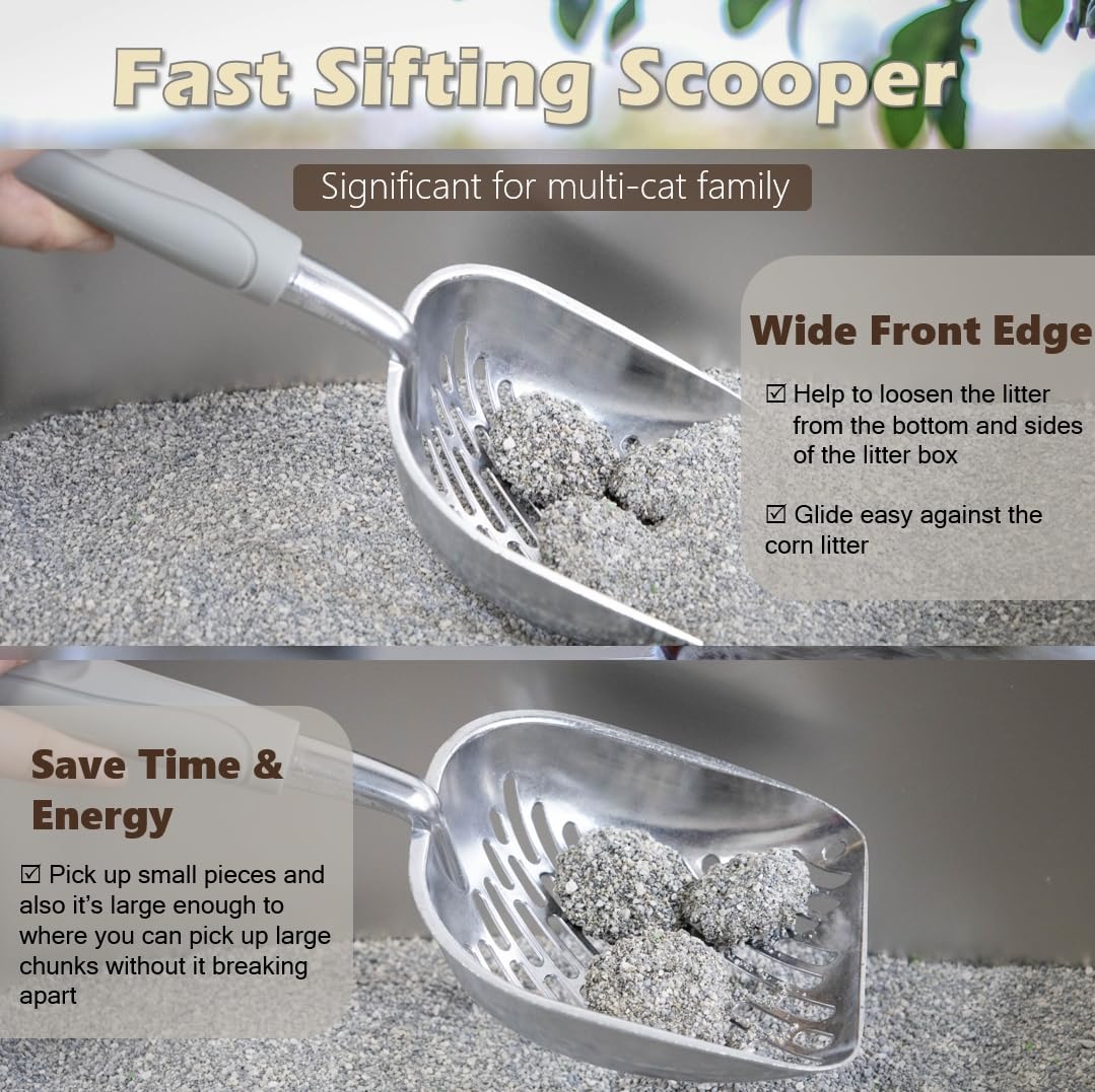 Vitisyao Large Cat Litter Scoop With Holder, Aluminium Cat Litter Sifter Captures All Clumps, Fast Sifting Kitten Poop Lifter Wi