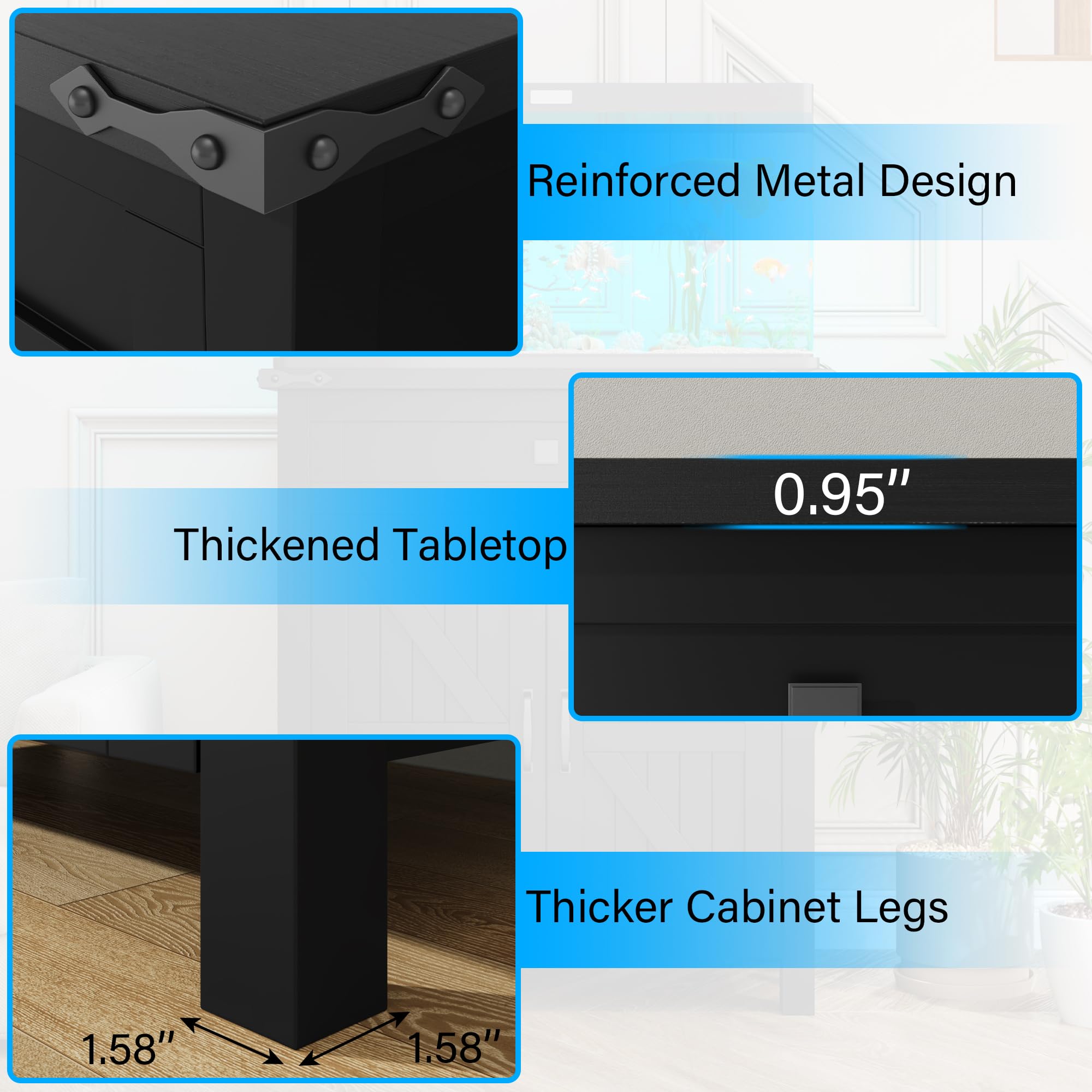 kepptory Aquarium Stand for 55-75 Gallon Tanks, Black, Heavy Duty with Power Outlet & Adjustable Shelves, Model 7889HY9