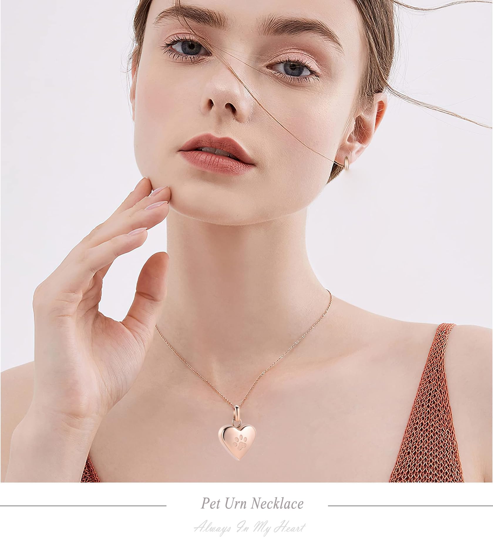 Zeqingjw Pet Cremation Jewelry For Ashes Pendant Paw Print Pet Heart Urn Necklace Memorial Keepsake Jewelry For Pet/Dog'S/Cat'S Ashes (Rose Gold)