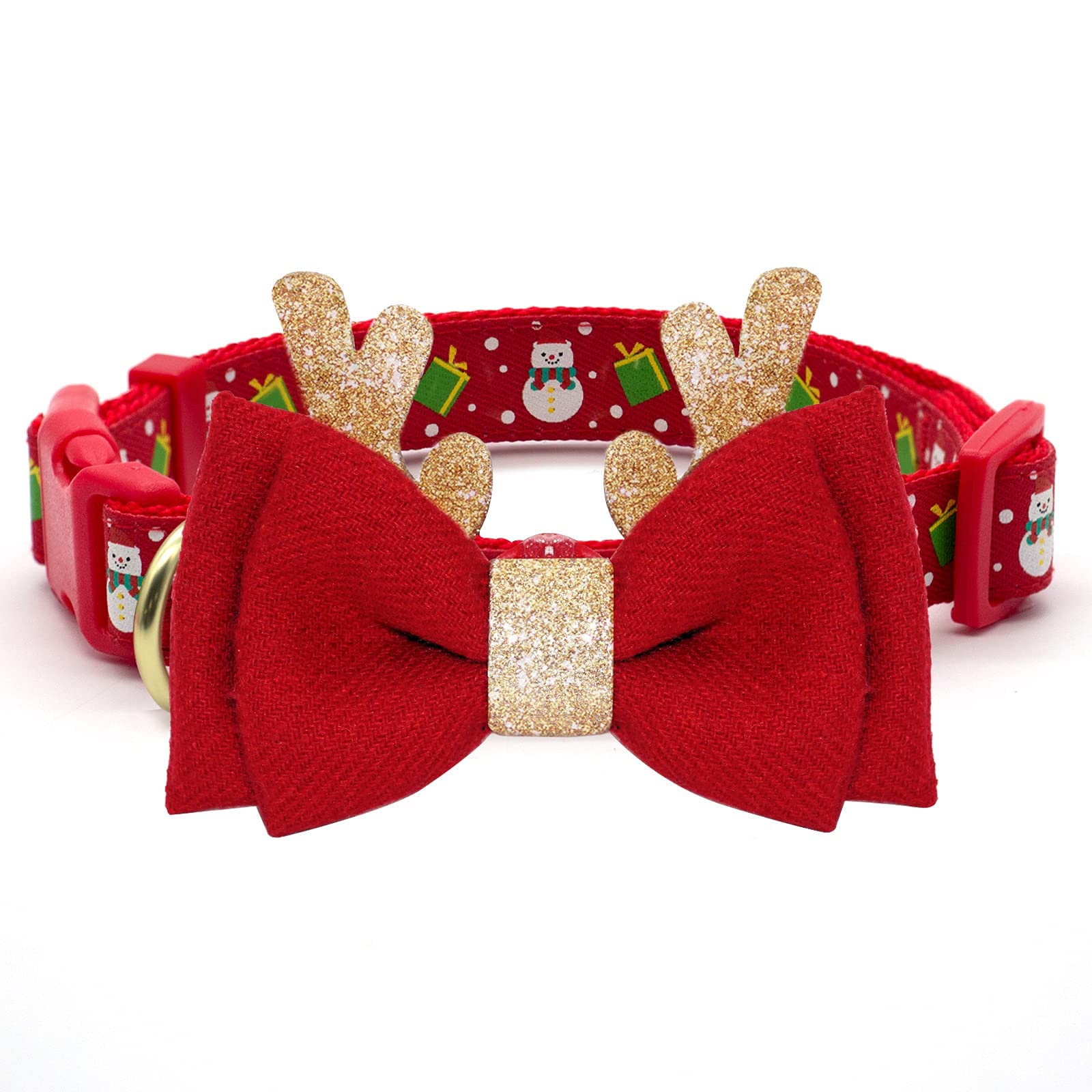 Azuza Christmas Dog Collar Adjustable Xmas Dog Collar With Christmas Antler Bow Tie Accessories Snowman Dog Collar For Small Dogs