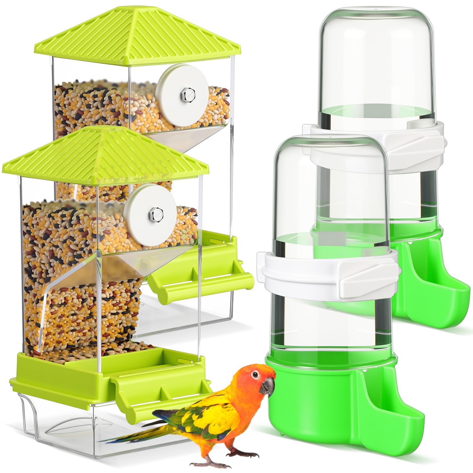 Yaomiao 4 Pcs No Mess Small Bird Feeders Automatic Parakeet Water Dispenser Clear Quail Feeder and Watered Cage Accessories for 
