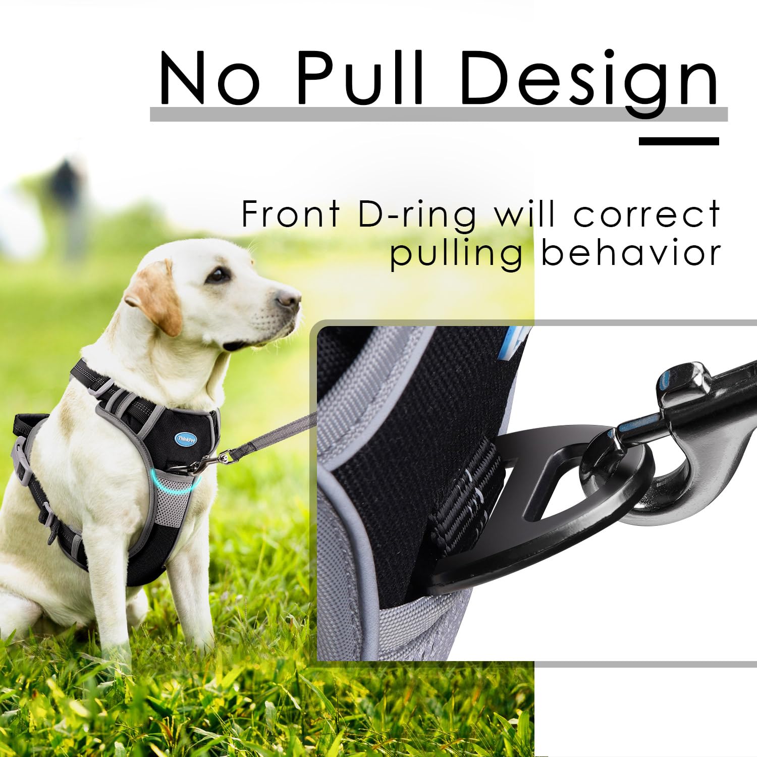 Thinkpet No Pull Harness Breathable Sport Harness With Handle-Dog Harnesses Reflective Adjustable For Medium Large Dogs,Back/Front Clip For Easy Control S Black