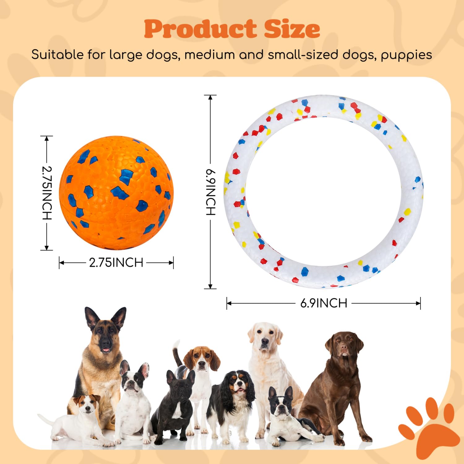Nobleza Dog Toy Tennis Bouncy Training Balls, 6 Pack 2.75'' Aggressive Chewer Teething Durable Floating, Interactive Popcorn Bal