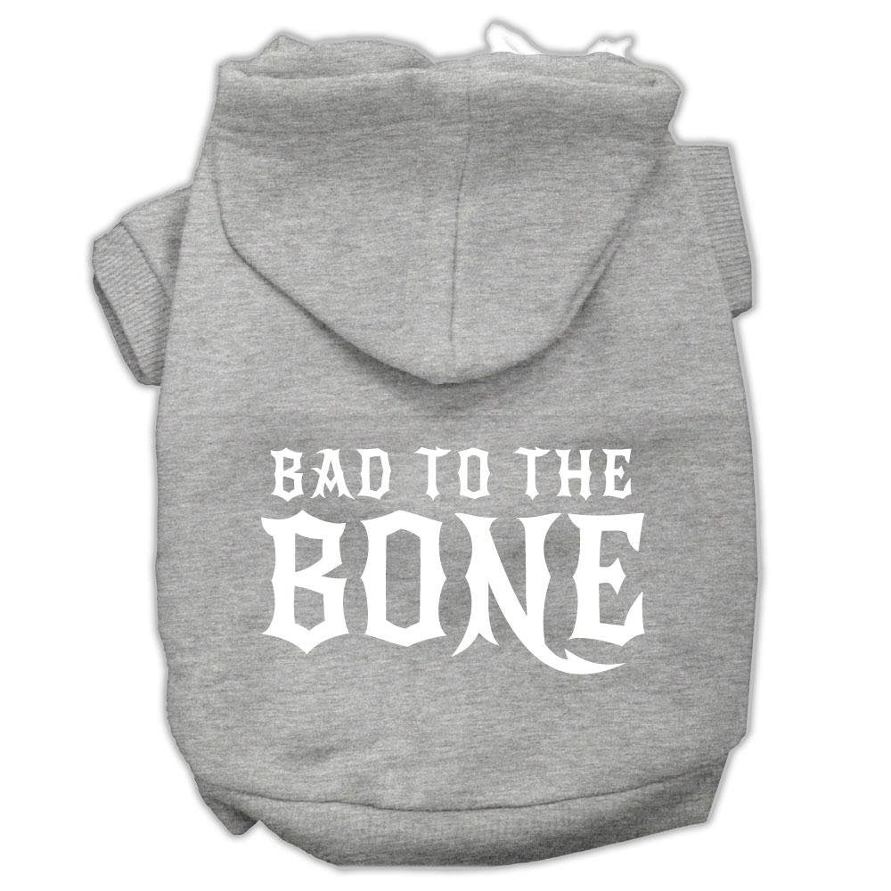 Pet, Dog & Cat Hoodie Screen Printed, 'Bad To The Bone' Grey Xl (14-20 Lbs.)