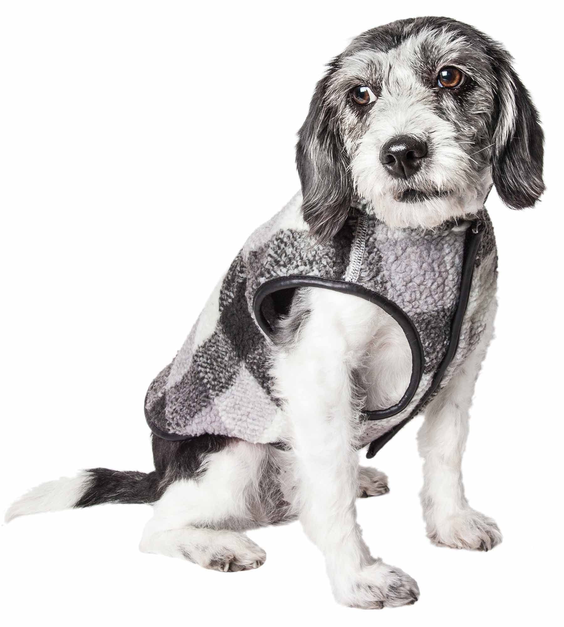 Pet Life  Black Boxer Plaid Dog Coat - Insulated Plaid Dog Jacket with Reversible Sherpa Lining - Winter Dog Coat for Small Me