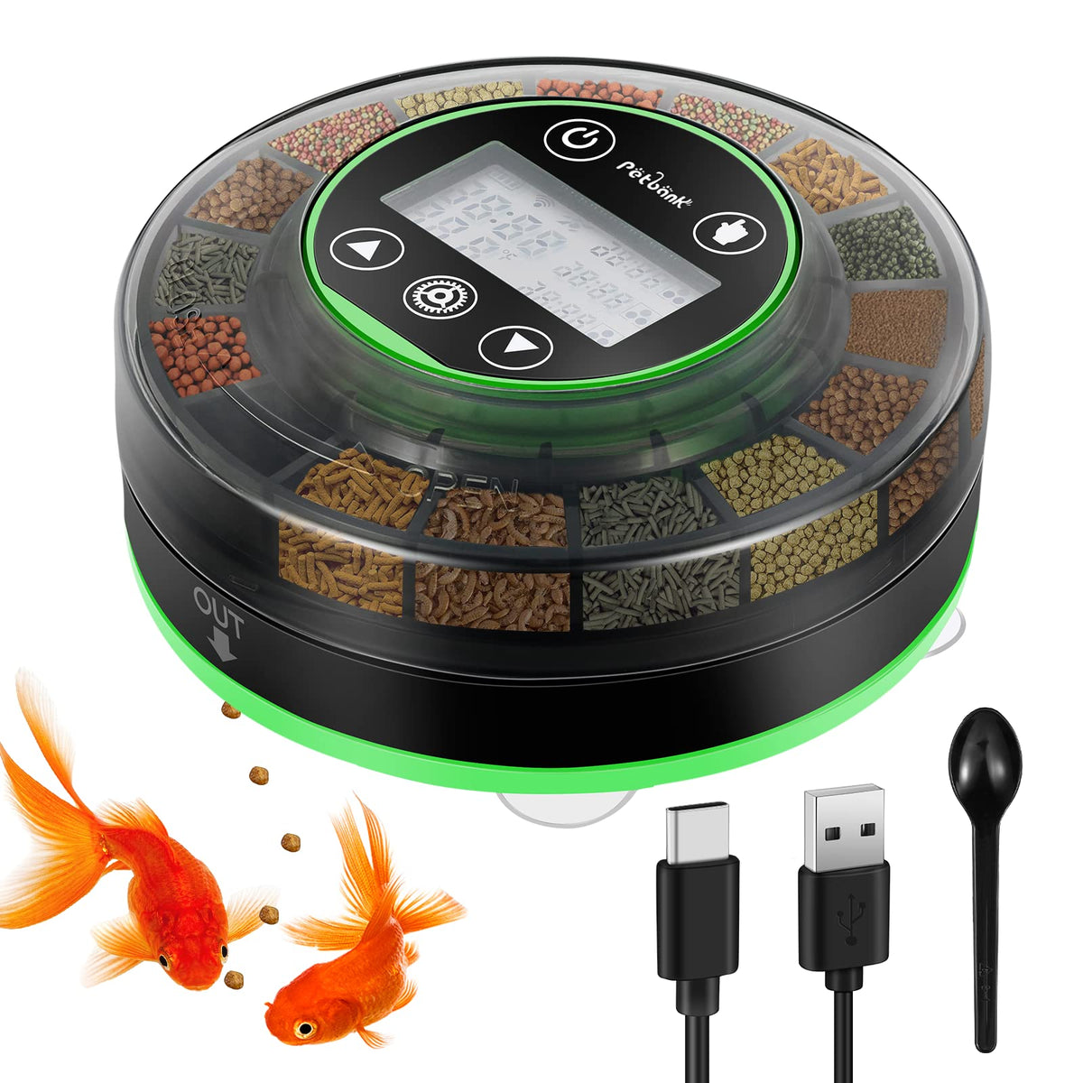 Petbank   Automatic Fish Feeder For Aquarium - Rechargeable Fish Feeder Automatic Dispenser With Timer, Moisture-Proof And Preci