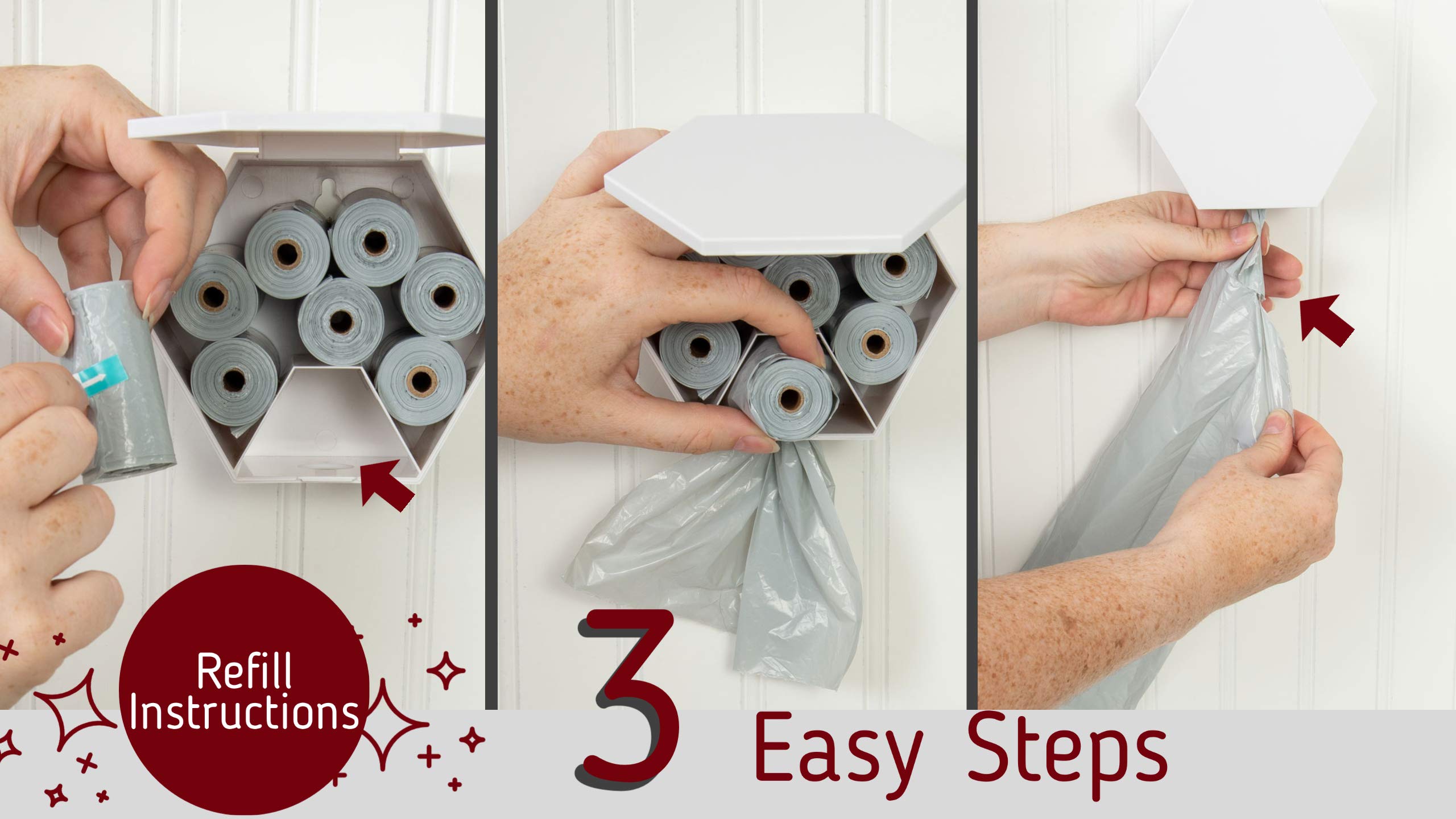 Leashboss Dog Poop Bag Dispenser Wall Mount With Container For Extra Storage, Doggy Bag Holder For Pet Waste Stations, Includes 8 Rolls (120 Bags) Of Unscented Biodegradable Pet Waste Bags