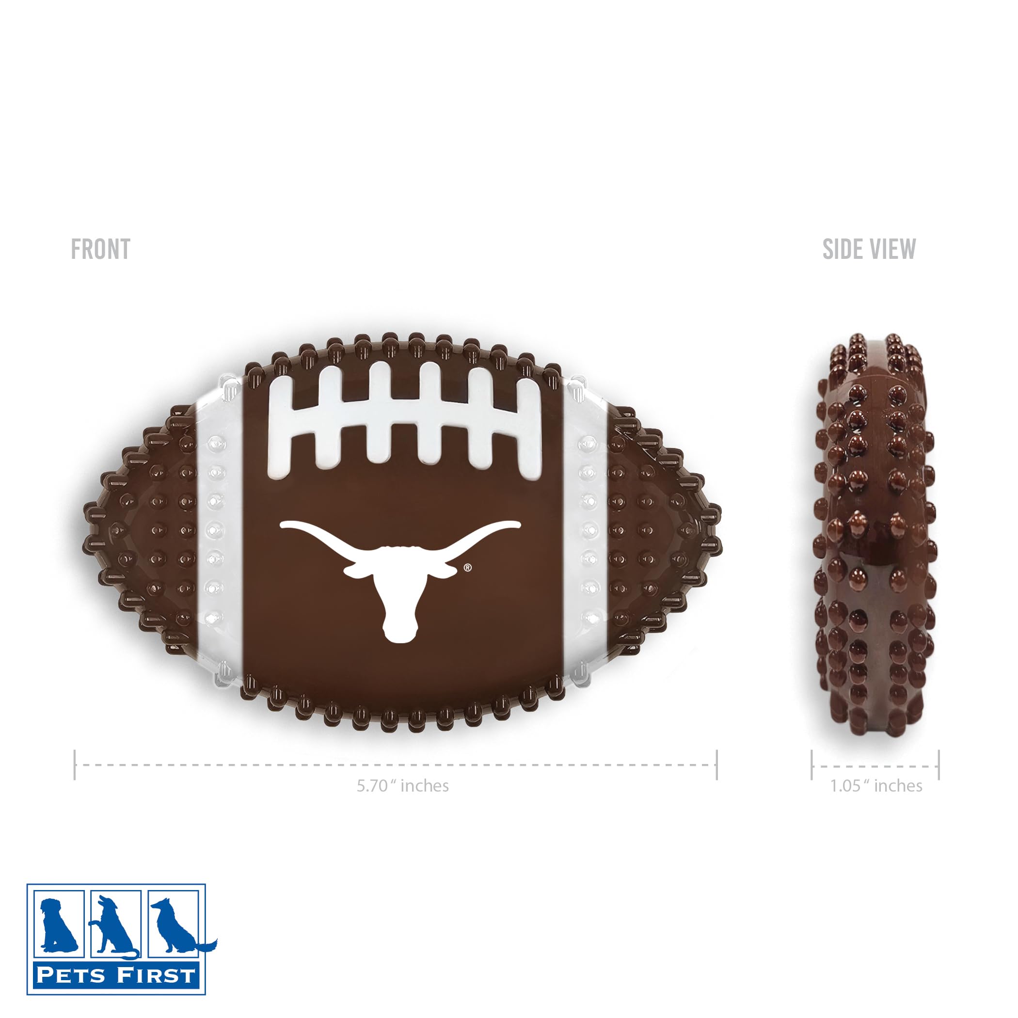 Ncaa Texas Longhorns Mega-Chew Hard Nylon Bacon-Flavored Dog Bone Football Chew Toy. Interactive Tasty & Fun Dog Chew Toy. Indes