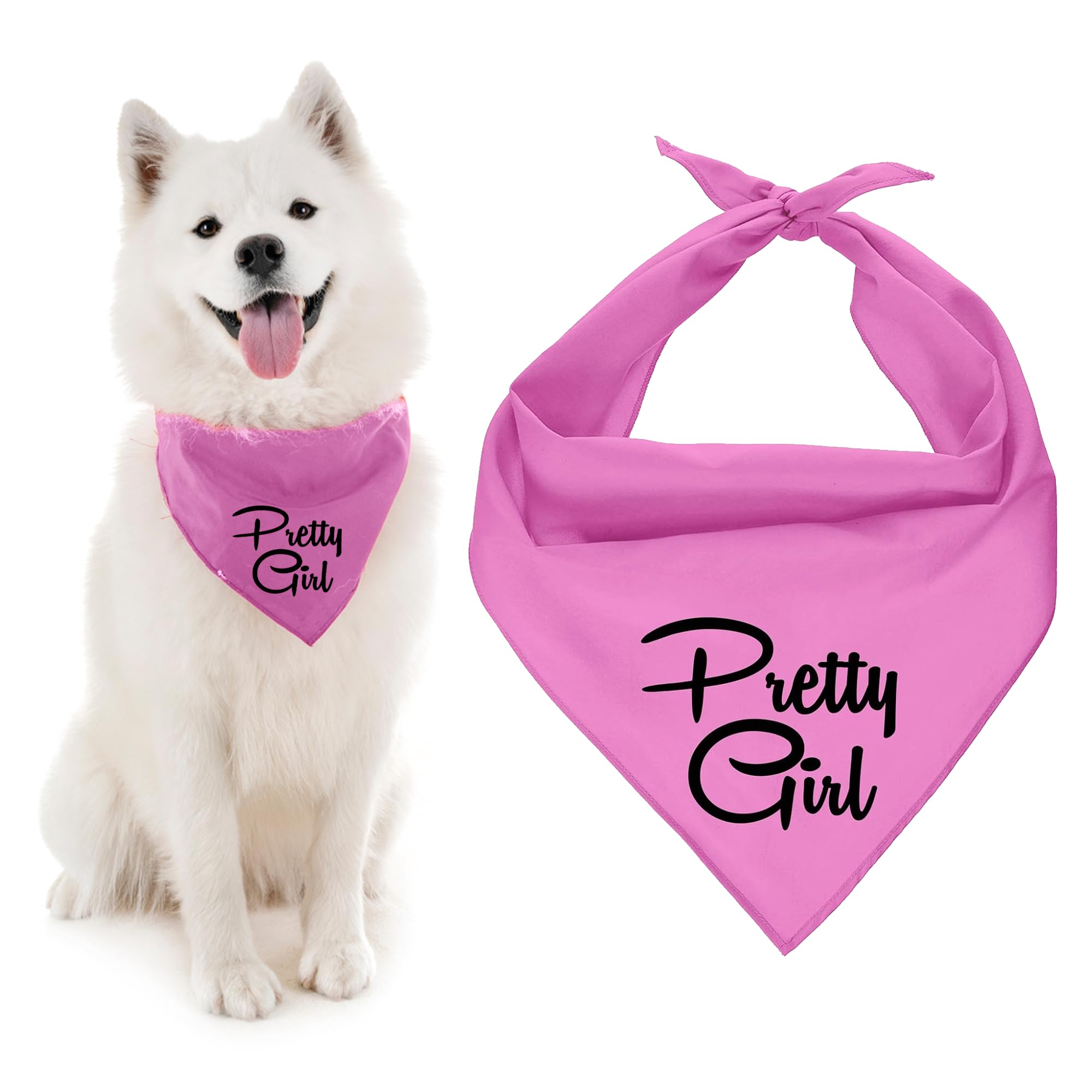 Parisian Pet Dog Bandanas Girl With Printed 'Pretty Girl' Word - Tie-On Adjustable Dog Scarf For Large Dogs Female - Triangle Pink Dog Bandana - Female Dog Bib, Handkerchief For Pets