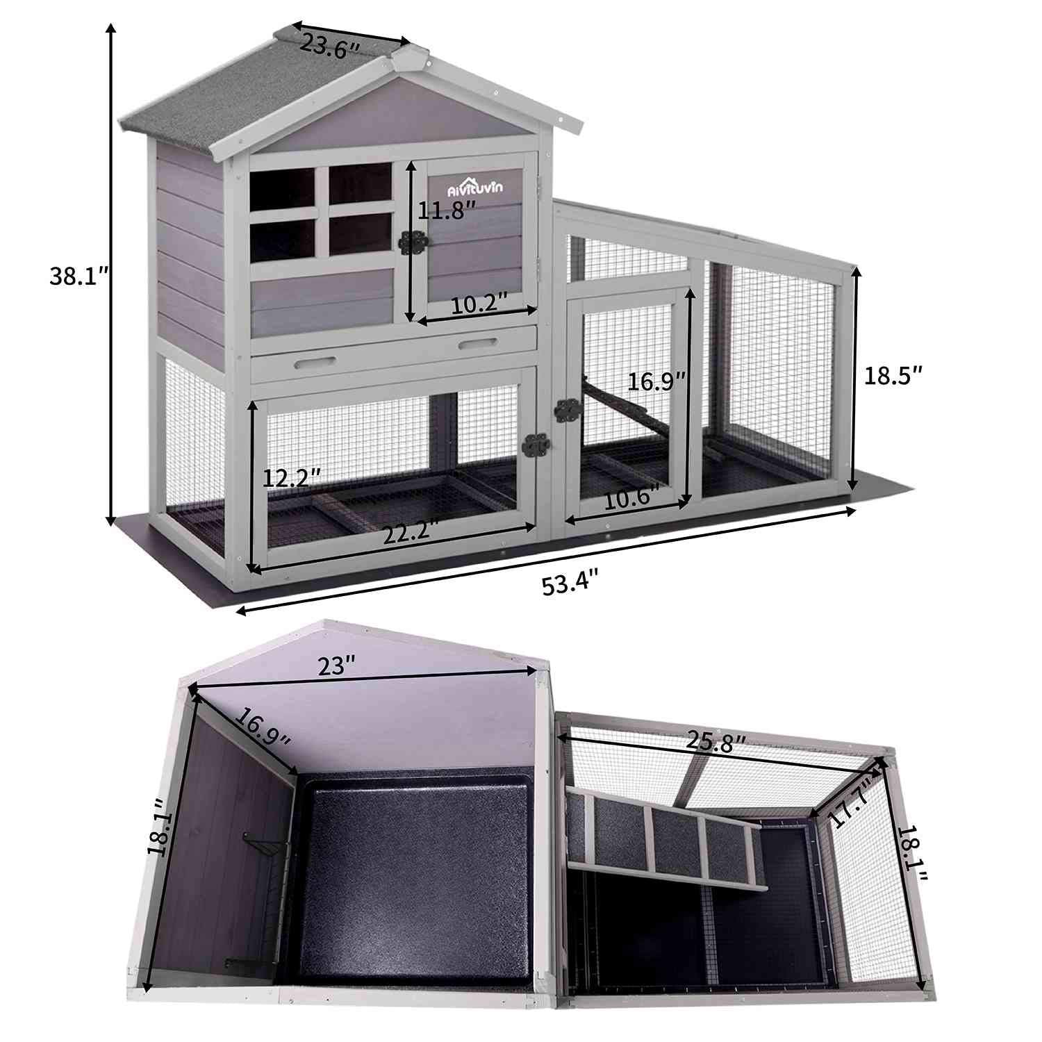Aivituvin Chicken Coop Rabbit Hutch Outdoor Bunny Cage Indoor With Removable Bottom Wire Mesh Rabbit Cage With Uv Panel 53.4' L X 23.6' W X 38.1' H