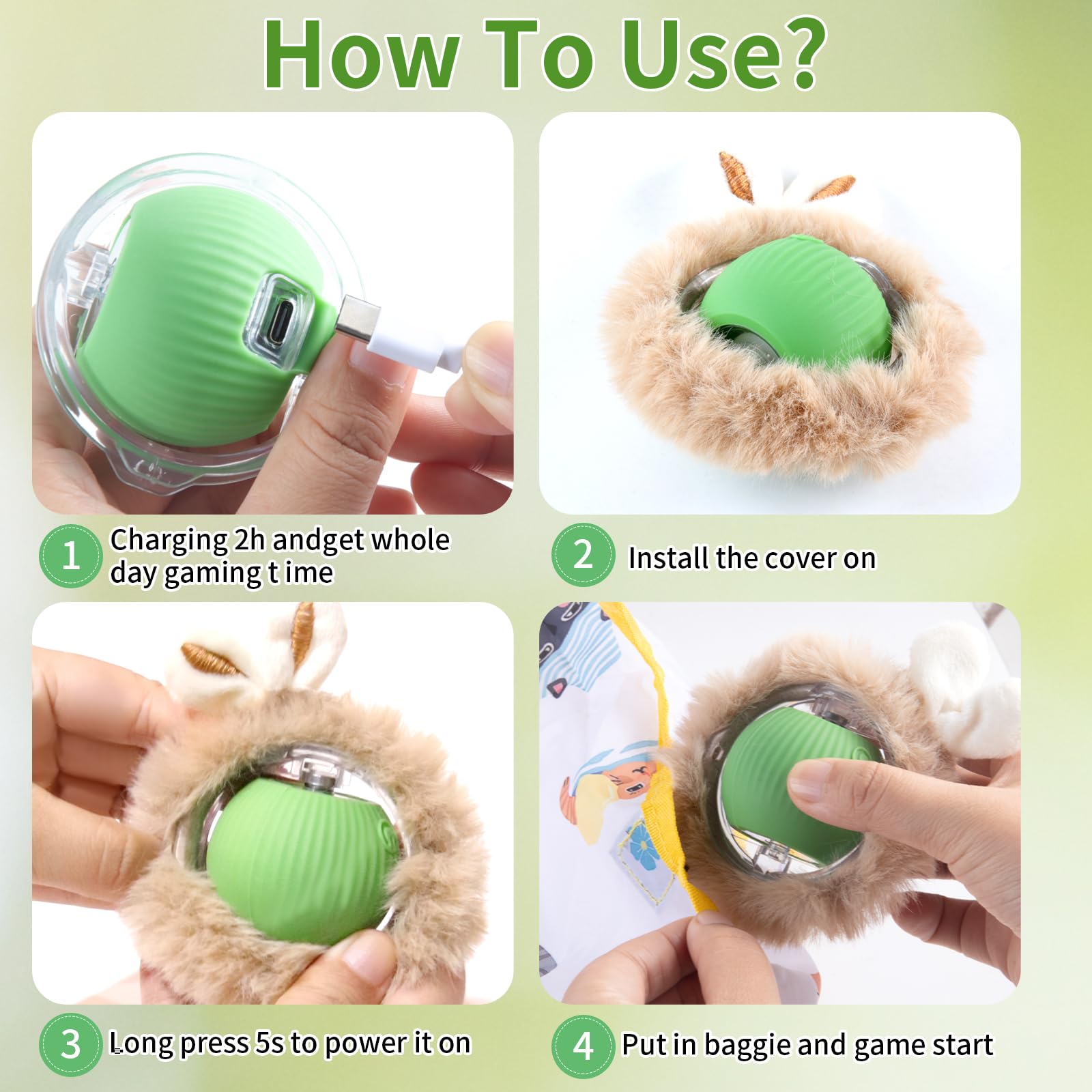 Luxsamg Interactive Cat Toys Fast Rolling Ball In Play Pouch, Motion Activate Chirping Cat Toy Hide And Seek Mouse Catching Game