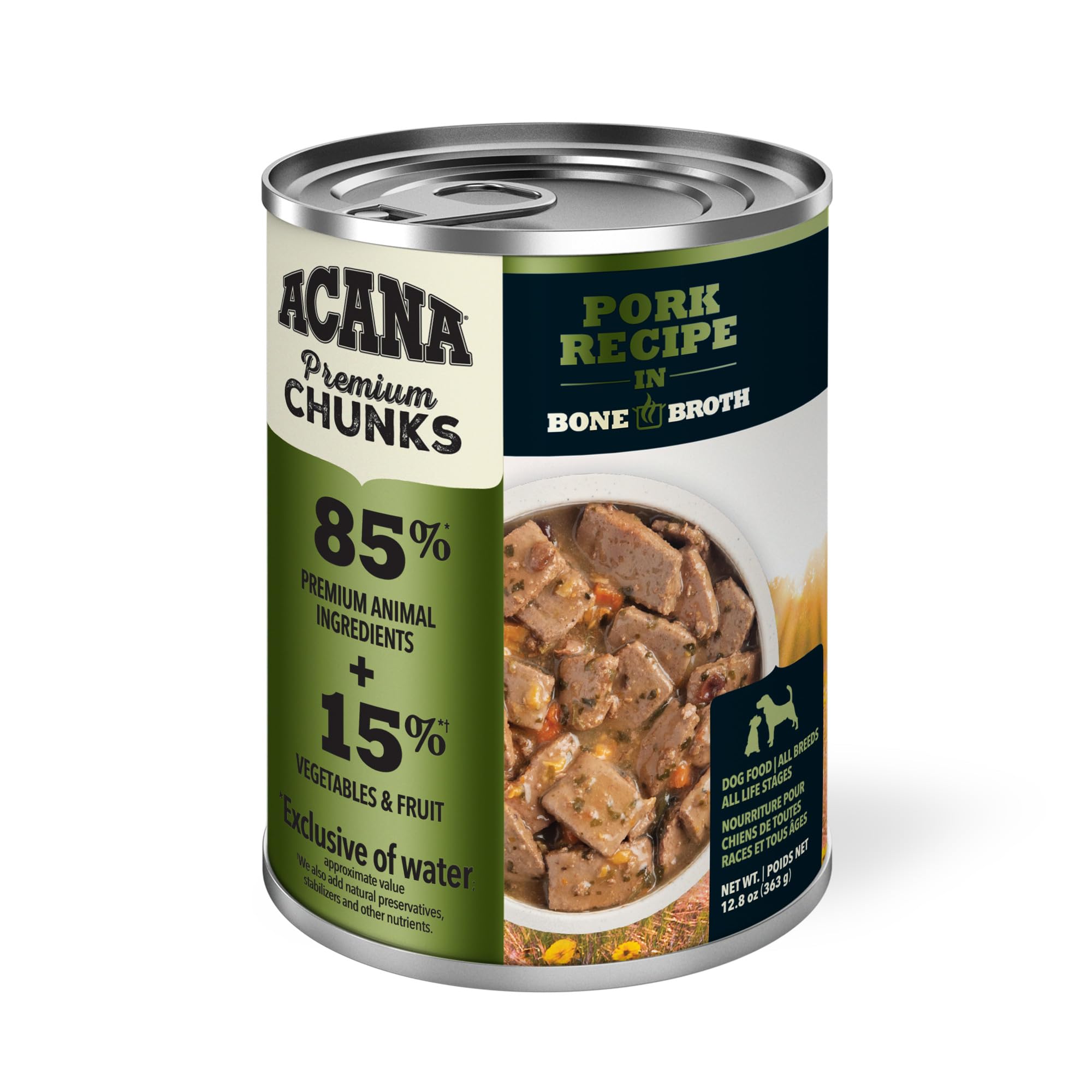 ACANA Premium Chunks in Bone Broth Grain-free Wet Dog Food Pork Recipe 12.8oz Cans (12 Count)