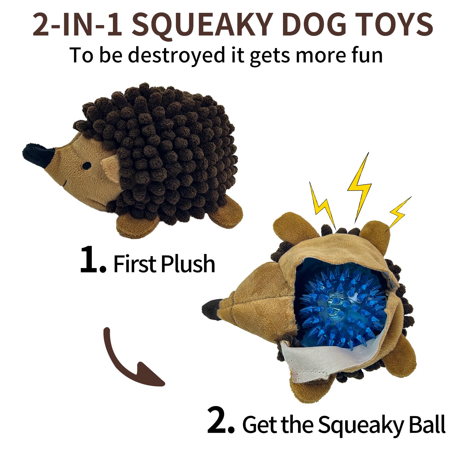 Chongqile Plush Hedgehog Dog Toys 3 PCS - Squeaky No-Stuffing Hedgehog for Small and Medium Dogs - Keep Your Puppy Busy with Mul