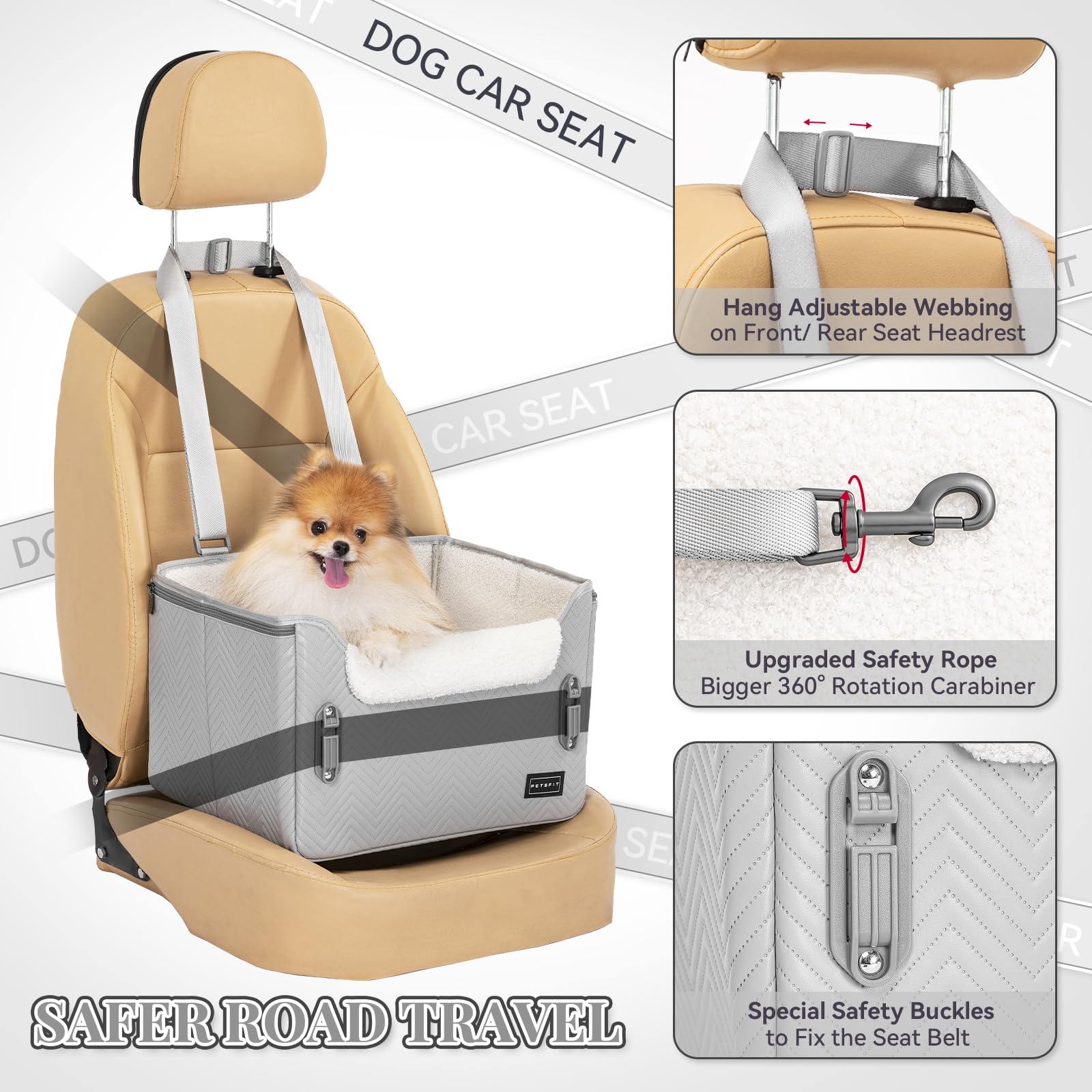 Petsfit Dog Booster Seat, Portable Dog Car Seats For Small Dogs With Clip-On Leash, Patent Safe Buckles, Dog Booster Car Seat Su