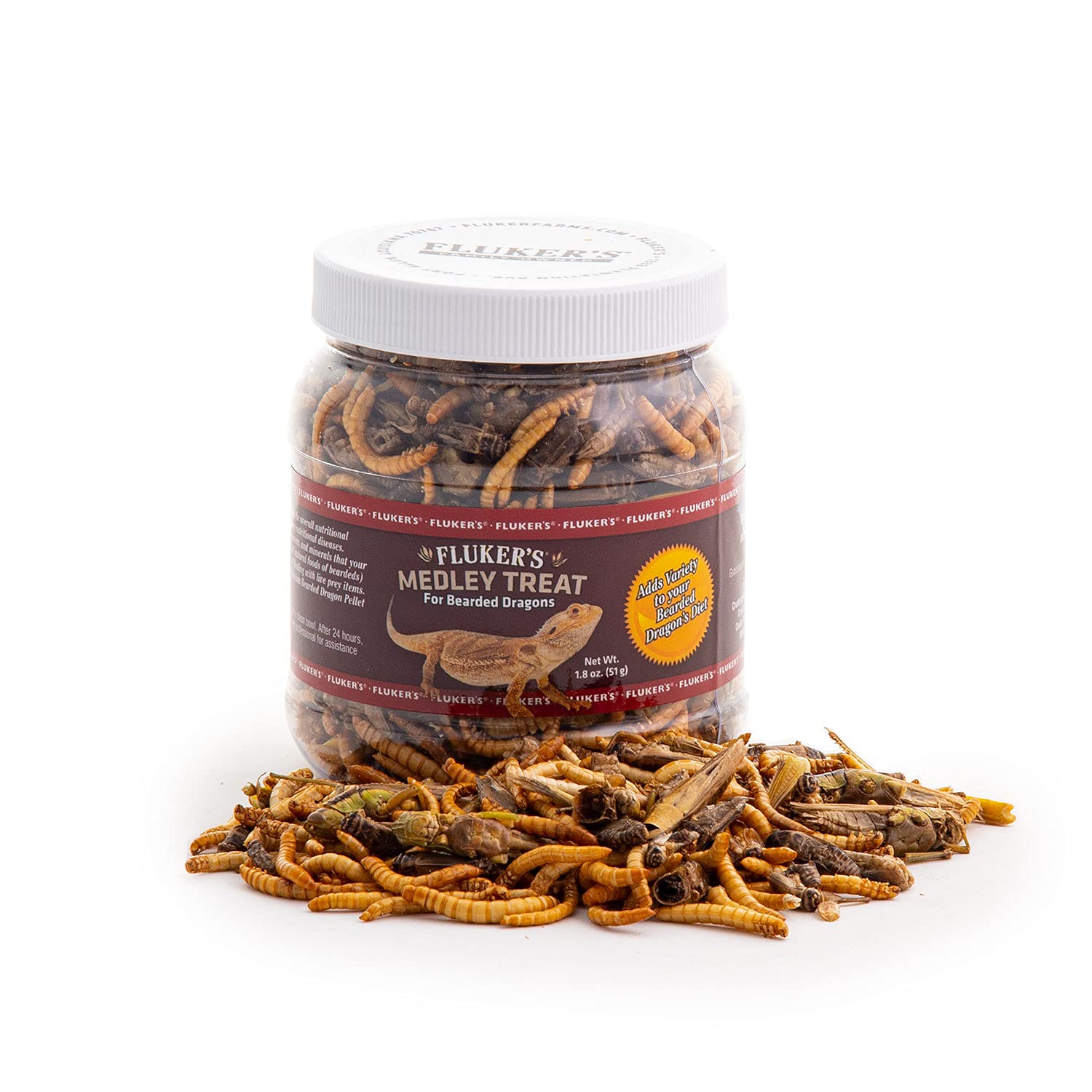 Flukers Medley Treat for Bearded Dragons, Grasshoppers, Mealworms and Crickets, 1.8 oz