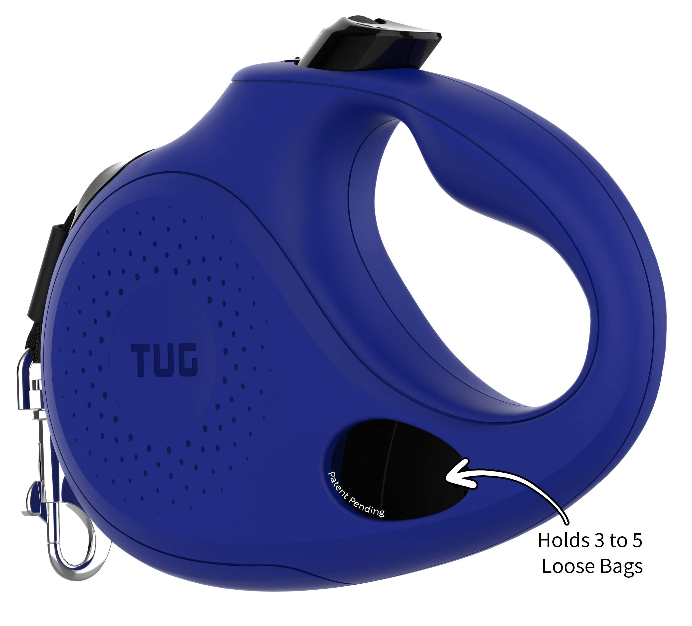 Tug Oval 360 Tangle-Free Retractable Dog Leash With Integrated Waste Bag Dispenser (Large, Blue)