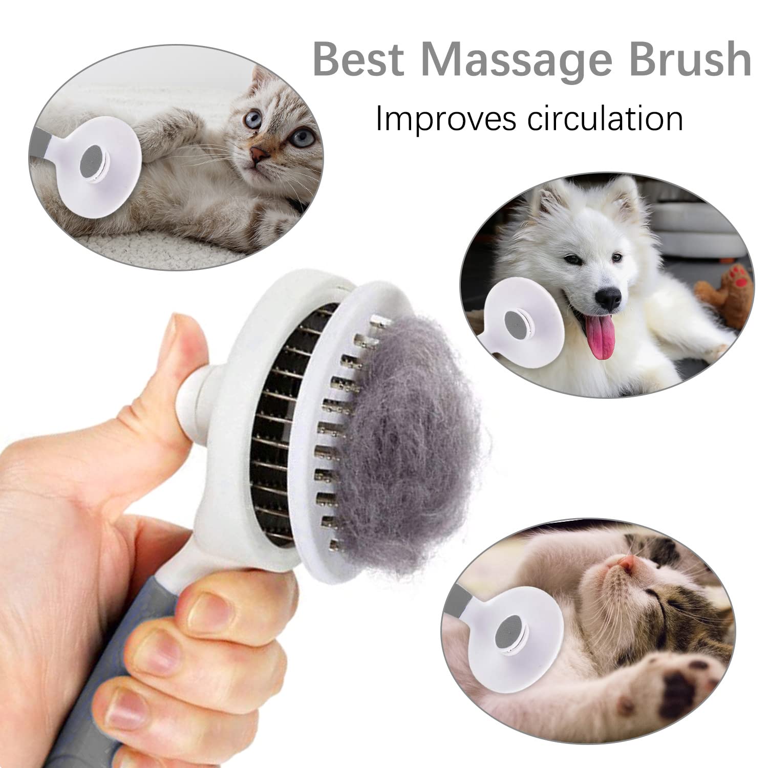 Cat Self Cleaning Slicker Brush, Pets Skin Friendly Cats Hair Brushes For Shedding One Button To Gentle Remove Loose Undercoat All Hair Type Slicker Massage Grooming Tool-Upgraded