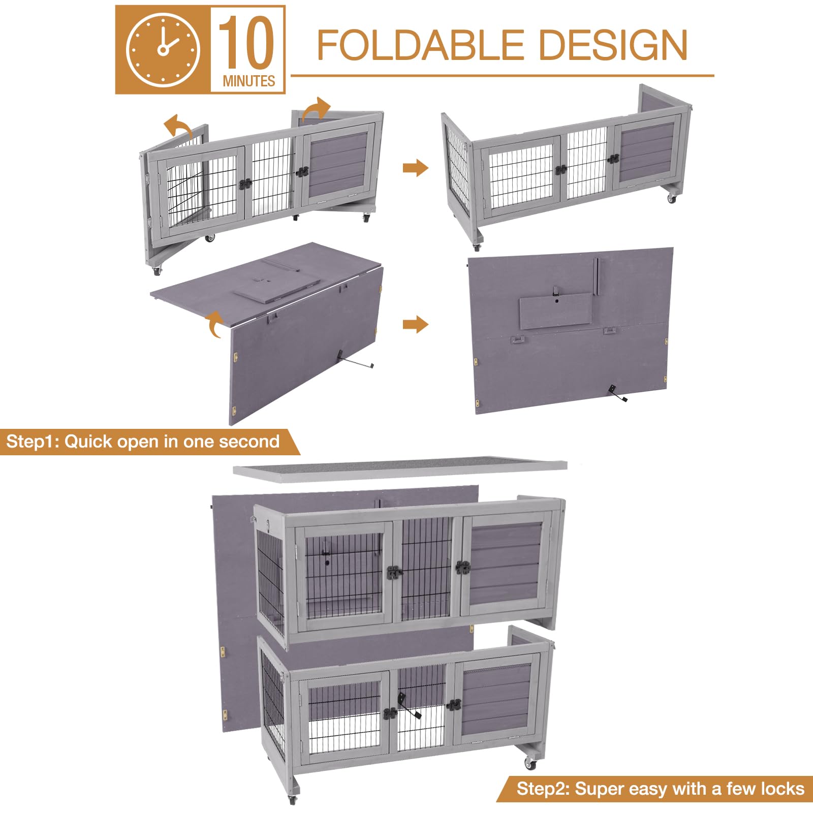 Gutinneen Folding Rabbit Hutch Indoor Bunny Cage In No Time Assemble Guinea Pig Cage Rabbit House Movable