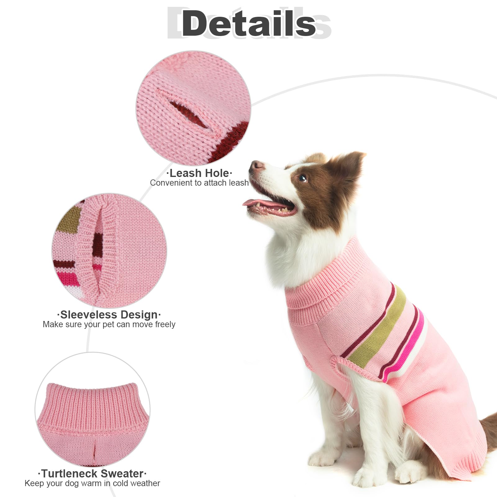 PAWCHIE Dog Sweater for Large Size Dog Girls Boys, Warm Coat Turtleneck Thick Dog Clothes with Leash Hole, Stretchy Knitted Dog