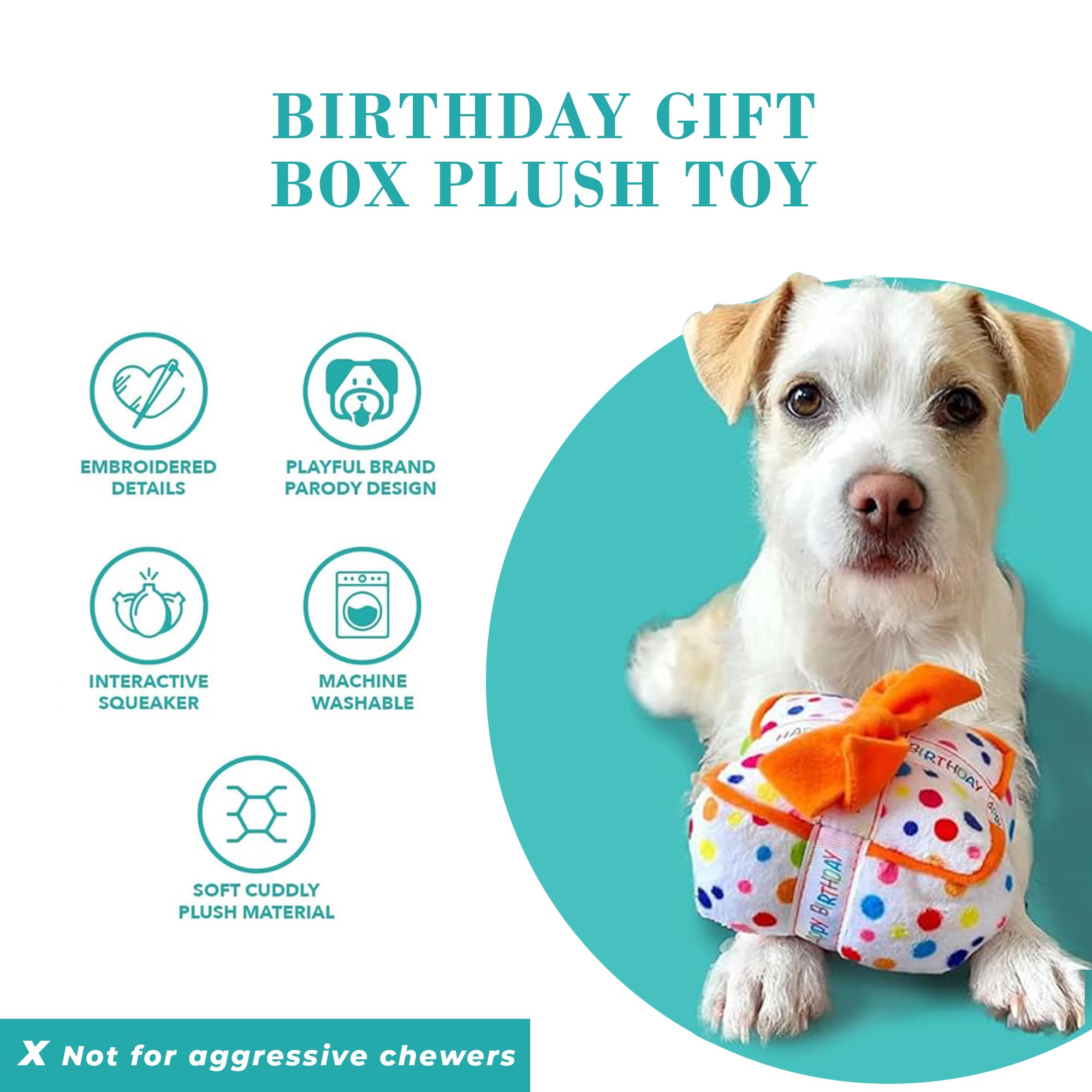 Haute Diggity Dog Happy Birthday Gift Box, Plush Designer Dog Toys With Interactive Squeaker, Stimulating Pet Enrichment, Machin