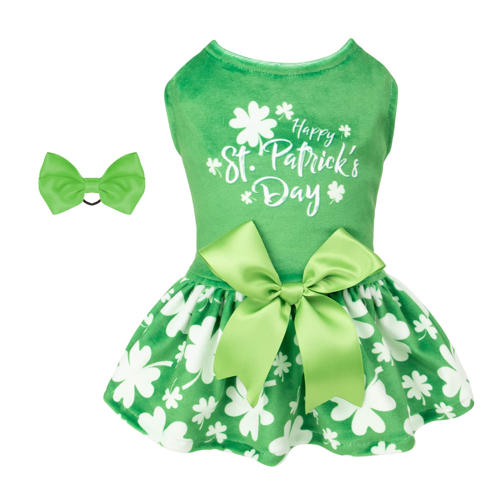 Cutebone St.Patrick'S Day Dog Green Dress Velvet For Small Dogs Girl Puppy Dresses Clover Dog Clothes Cva14L-D