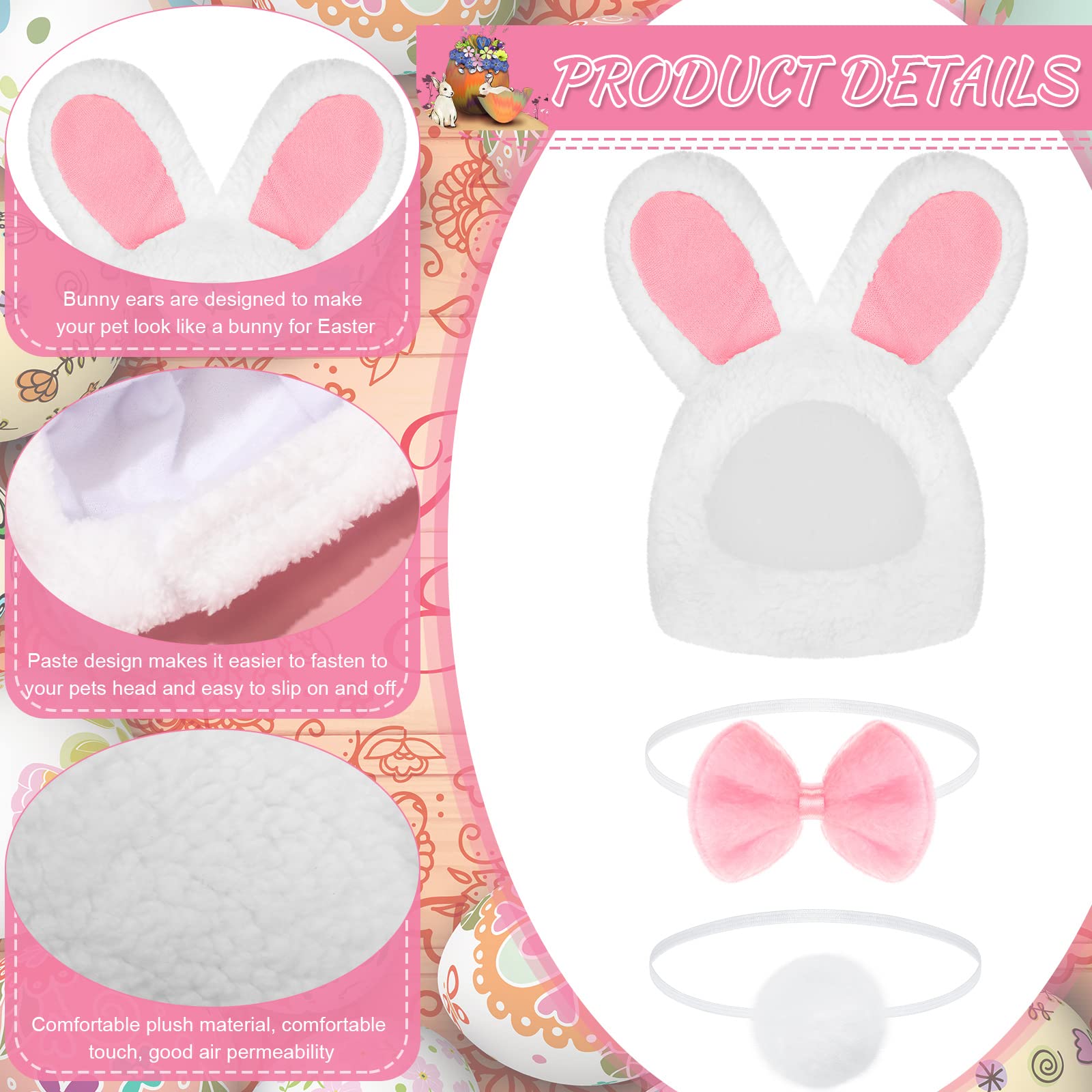 6 Pieces Easter Cute Costume Bunny Rabbit Hat With Ears Cat Bowtie Collar Tail For Cats And Small Dogs Party Costume Easter Pet