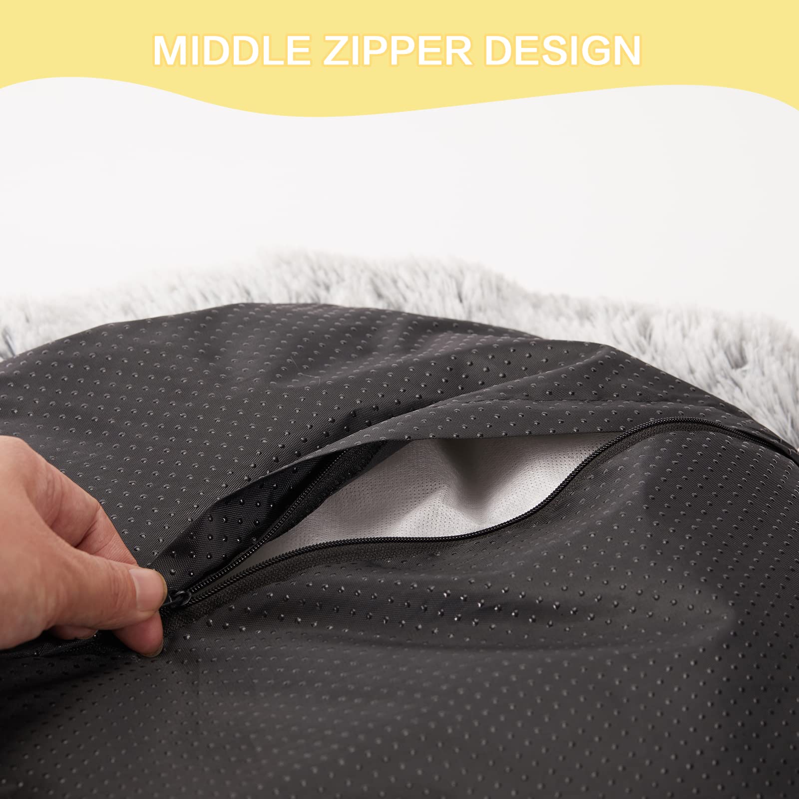 Bedfolks Calming Donut Dog Bed, 36 Inches Round Fluffy Dog Beds For Large Dogs, Anti-Anxiety Plush Dog Bed, Machine Washable Pet Bed (Dark Grey, Large)