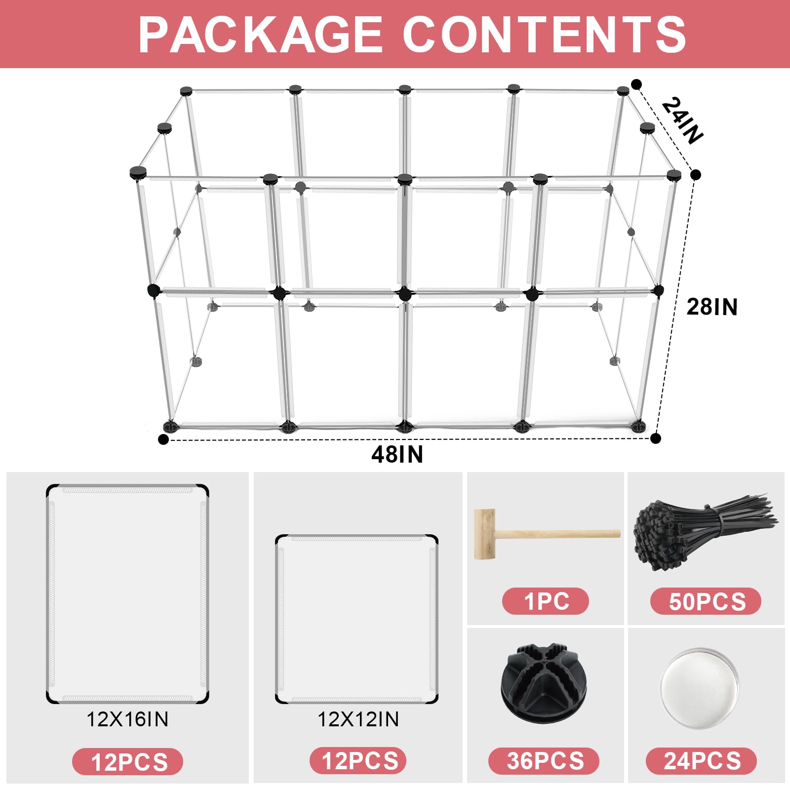 24 Panels Portable Small Animals Playpen,48''X 24''X 28'' Transparent Pet Playpen,Portable Plastic Enclosure,Puppy Play Pen For