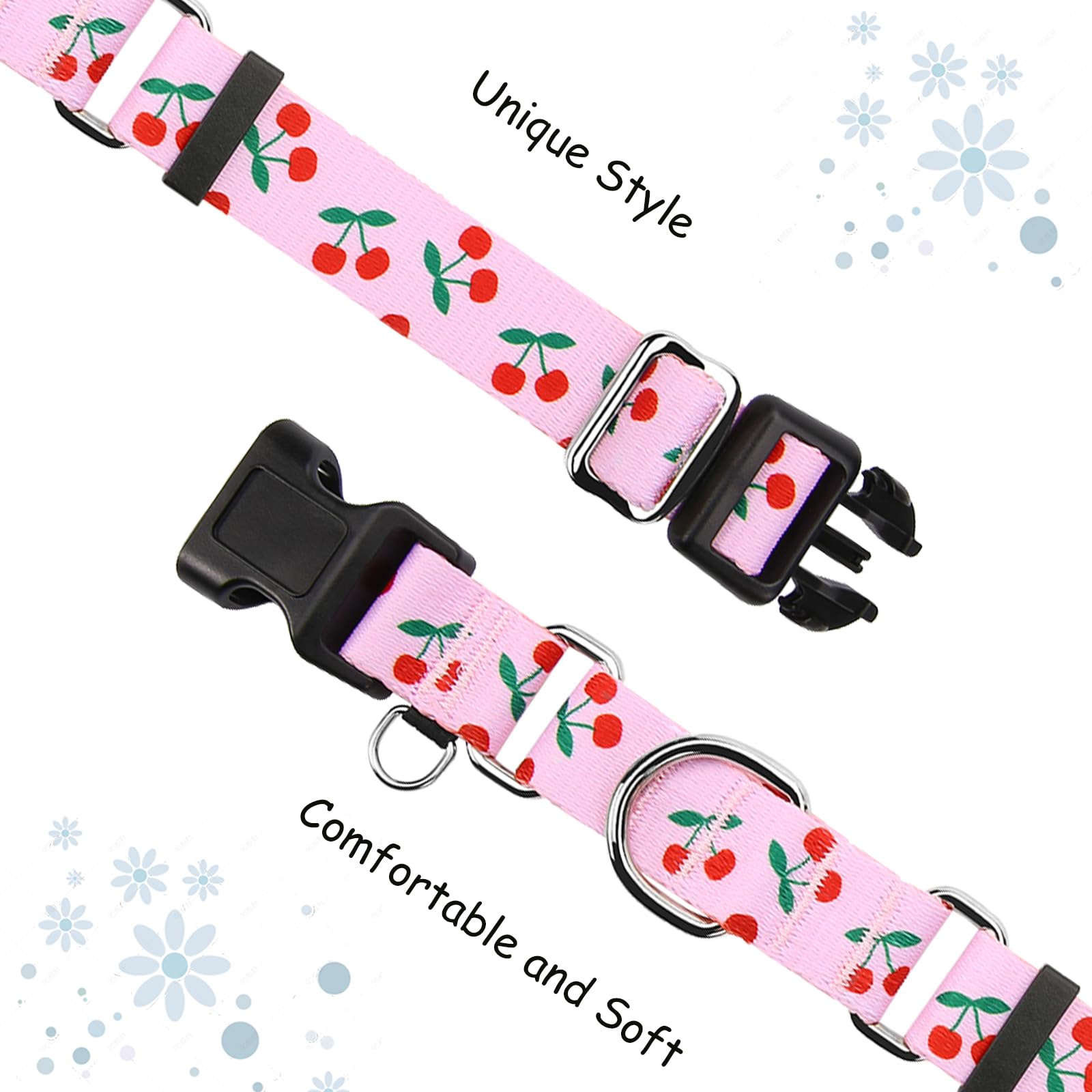 Fidohug Martingale Dog Collars For Large Dogs With Buckle No Pull Cute Girl Pink Pet Collar (Cherry, Large)
