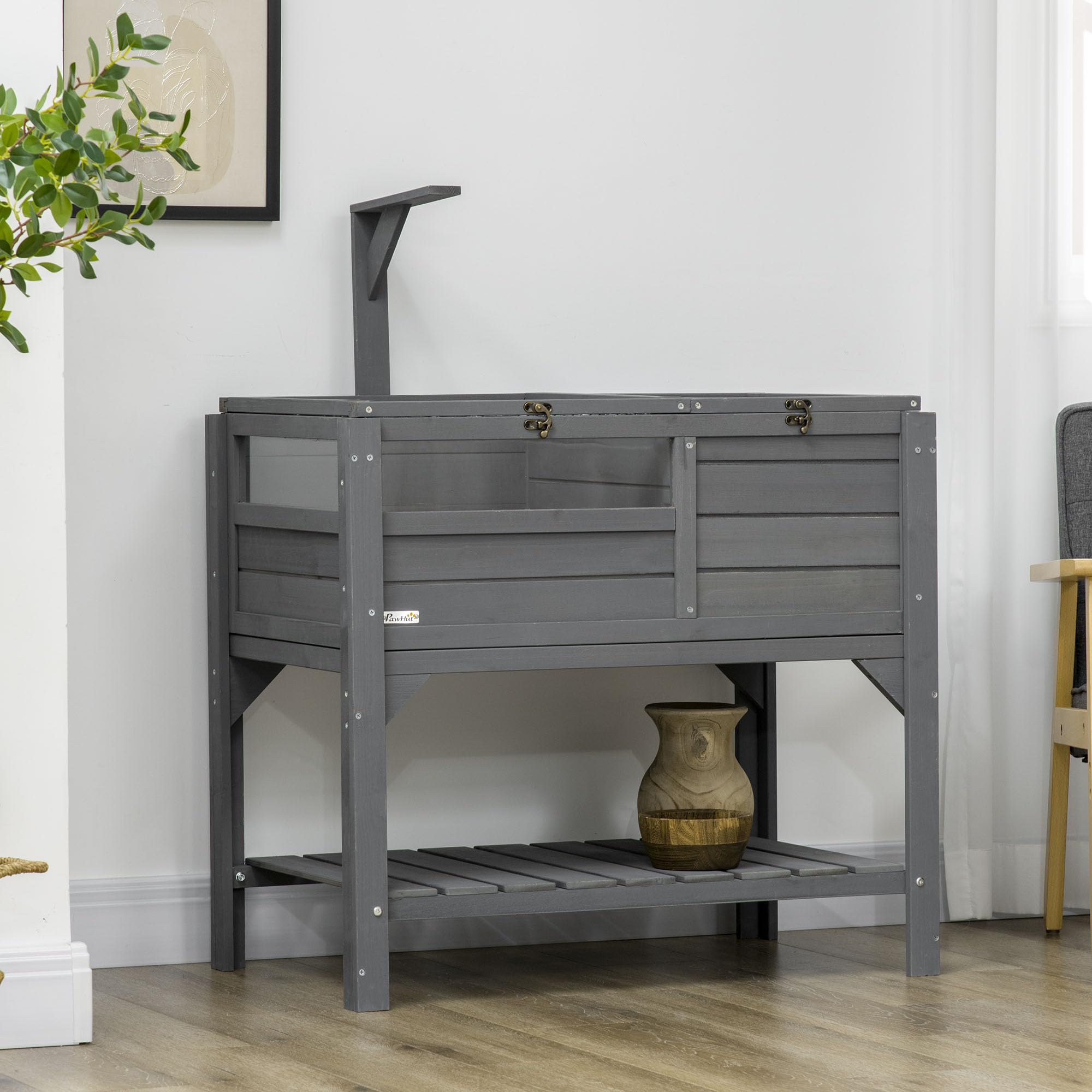 Pawhut Tortoise Habitat With Shelf Storage, Reptile Enclosure With Tray, Light Support Frame, Gray