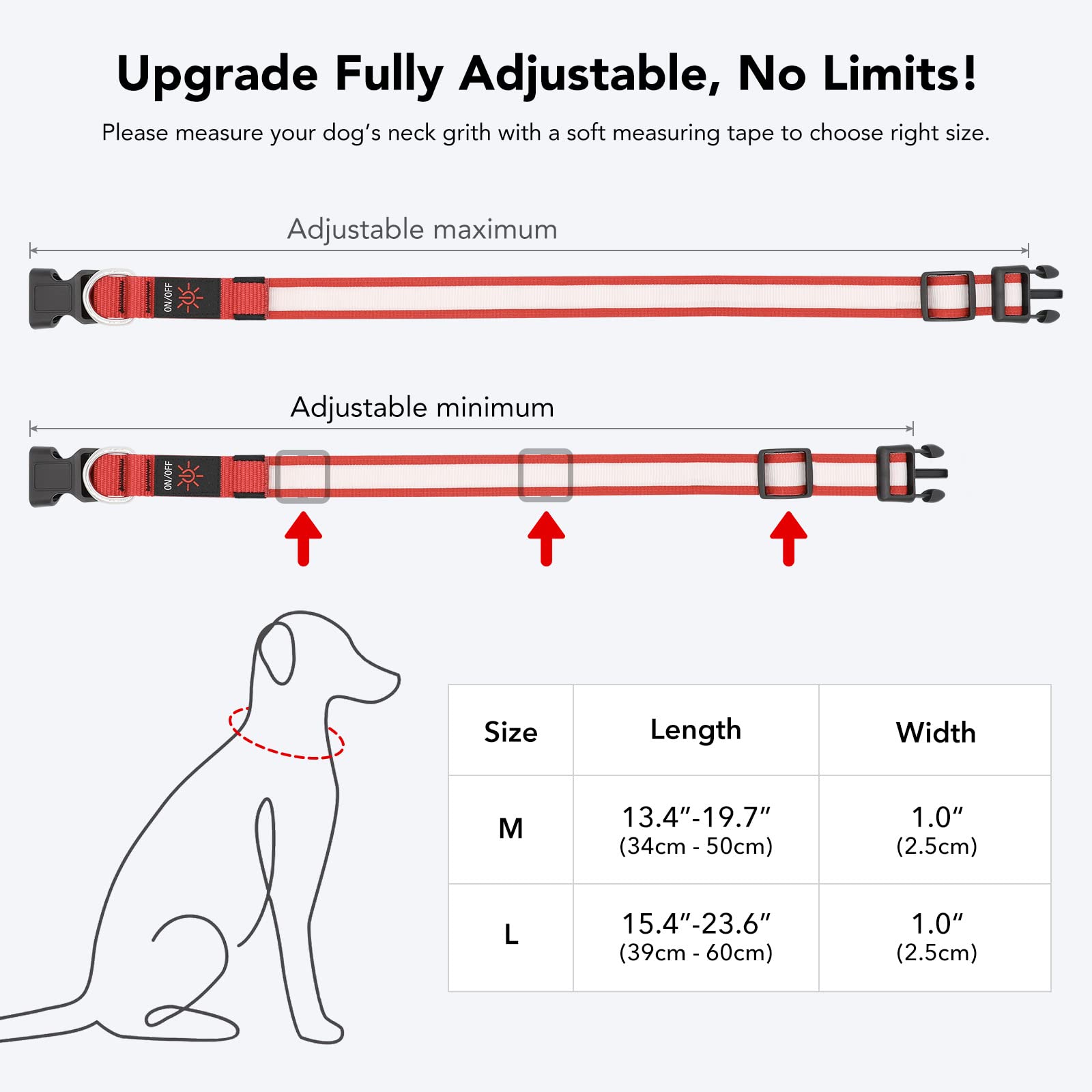 Pzrlit Led Light Up Dog Collars Micro Usb Rechargeable Waterproof, Full Adjustable Lighted Glow Dark Dog Collar Light For Night