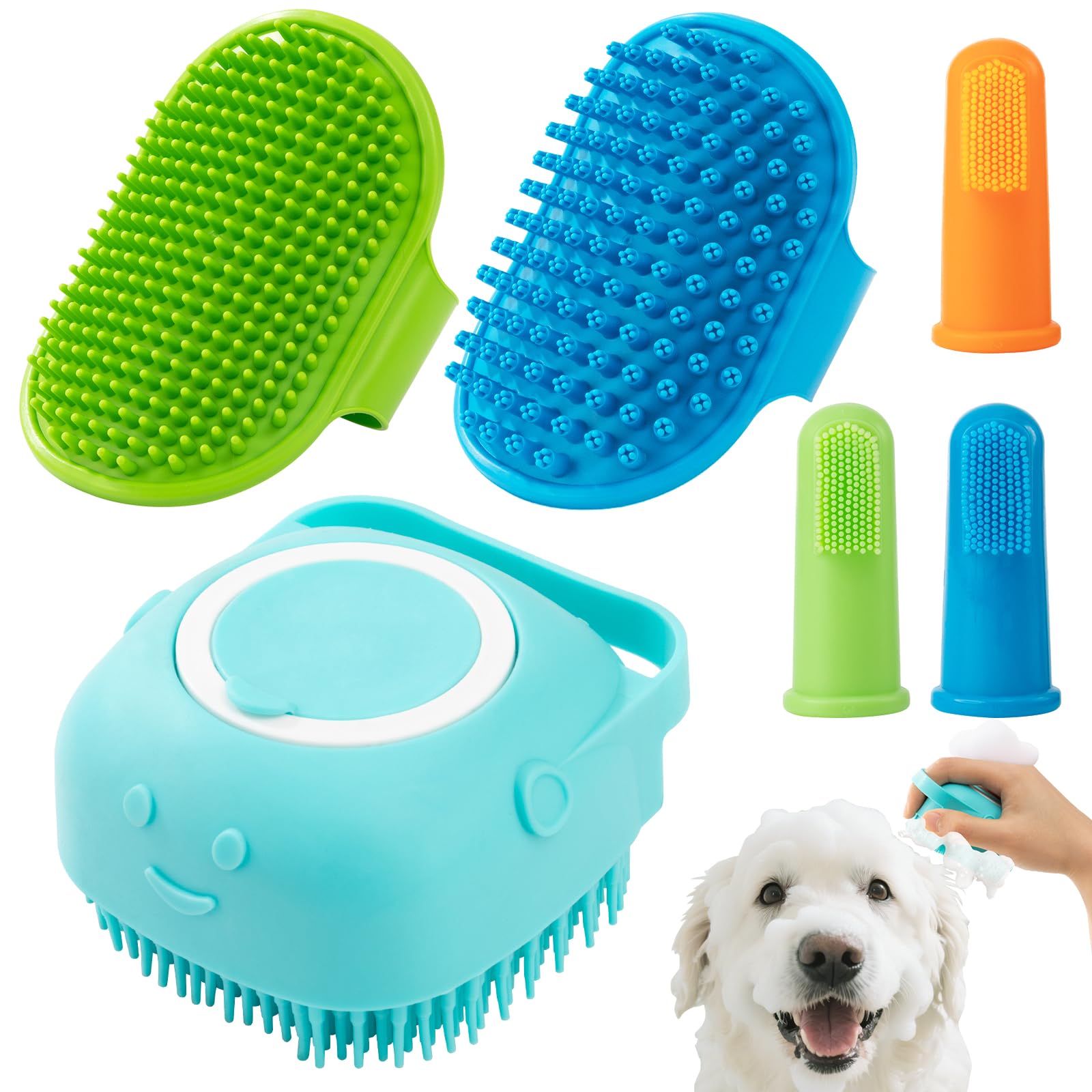ondware 6PCS Dog Bath Brush Set, Dogs Scrubber for Short and Long Haired Dogs, Dog Shampoo Brush for Shedding, Bathing, Massagin