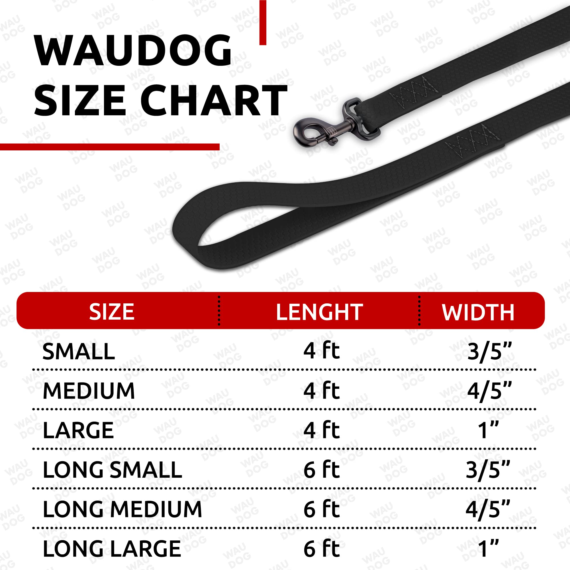 Waudog Waterproof Dog Leash 4 Ft / 6 Ft - Anti-Slip Dog Leash For Large Dogs, Small And Medium Dogs - Heavy Duty Dog Leash With
