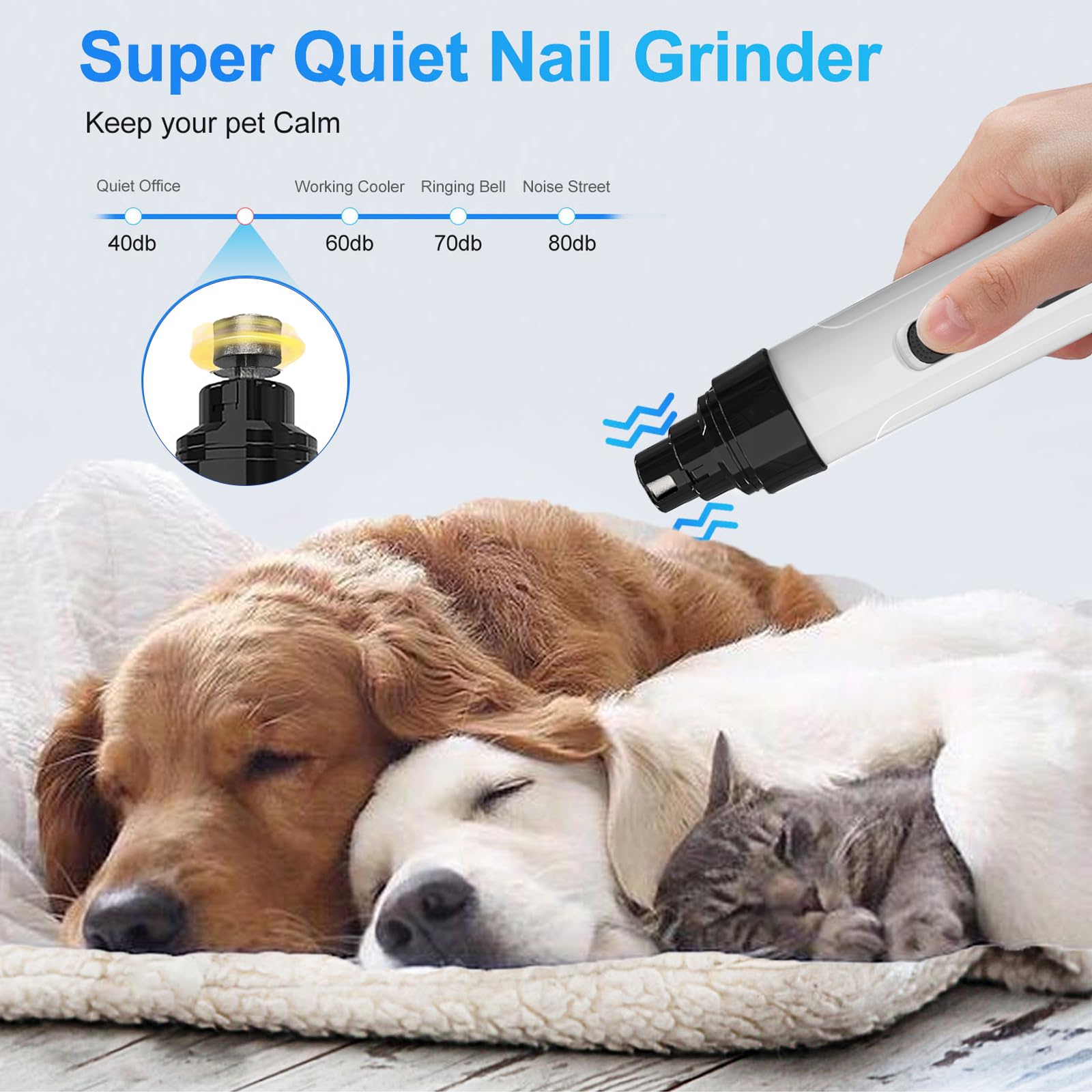 Yikuhot Silent Groom Pro Nail Grinder, 2025 New Dog Nail Trimmer, USB Rechargeable Pet Nail Grinder, Dog Nail Trimmers, Pet Paws