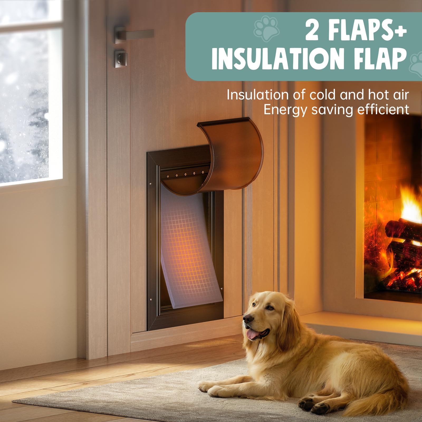 Dog Door For Door All Aluminum 3 Flaps Black, Large Dog Doggy Doggie Door, Heavy Duty Pet Door For Dogs Cats, With Insulation Fl