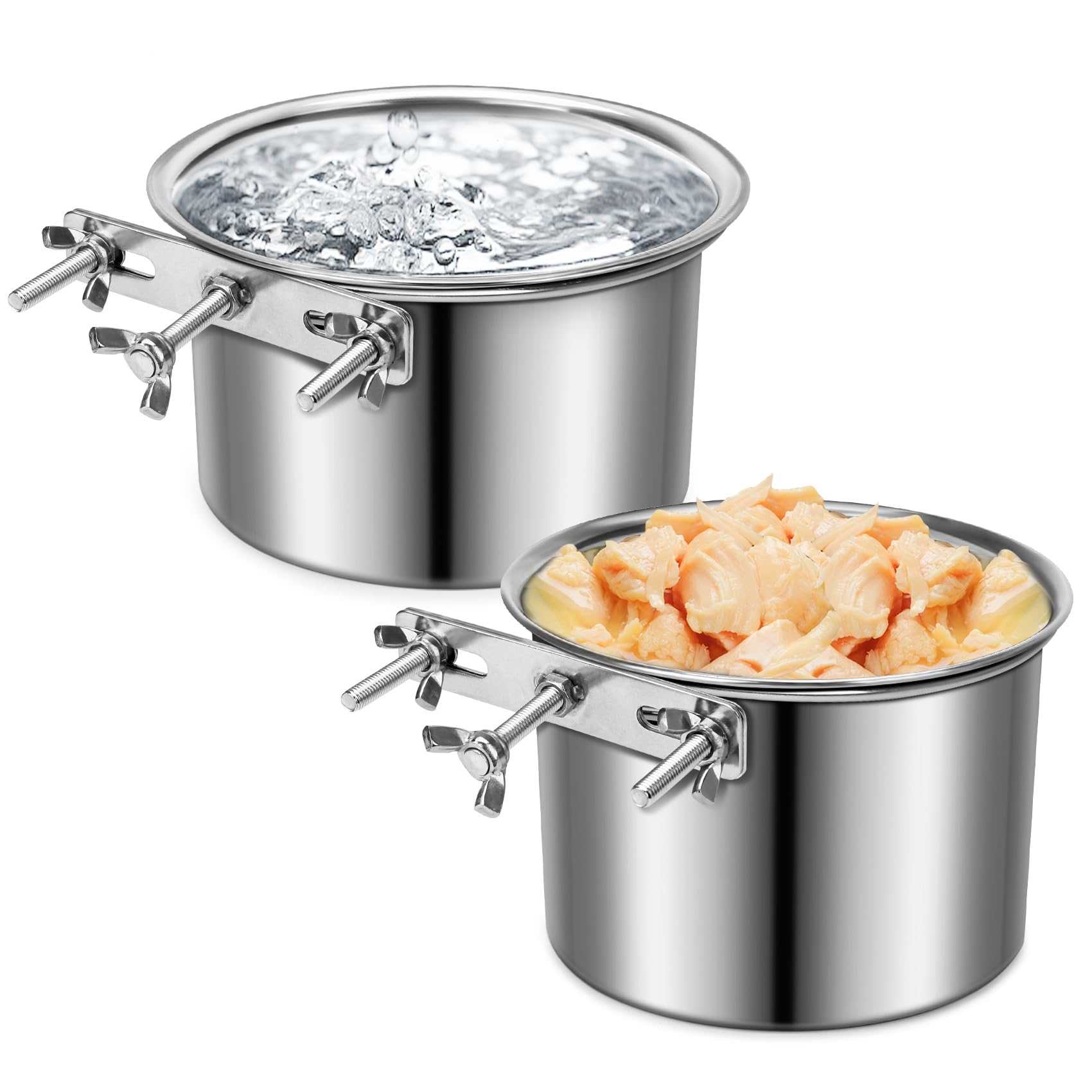 Water Bowl for Dog Crate, ShineMe Stainless Steel Pet Food Bowls for Kennel Cage No Spill, Attachable Dog Crate Bowls Hanging 2 