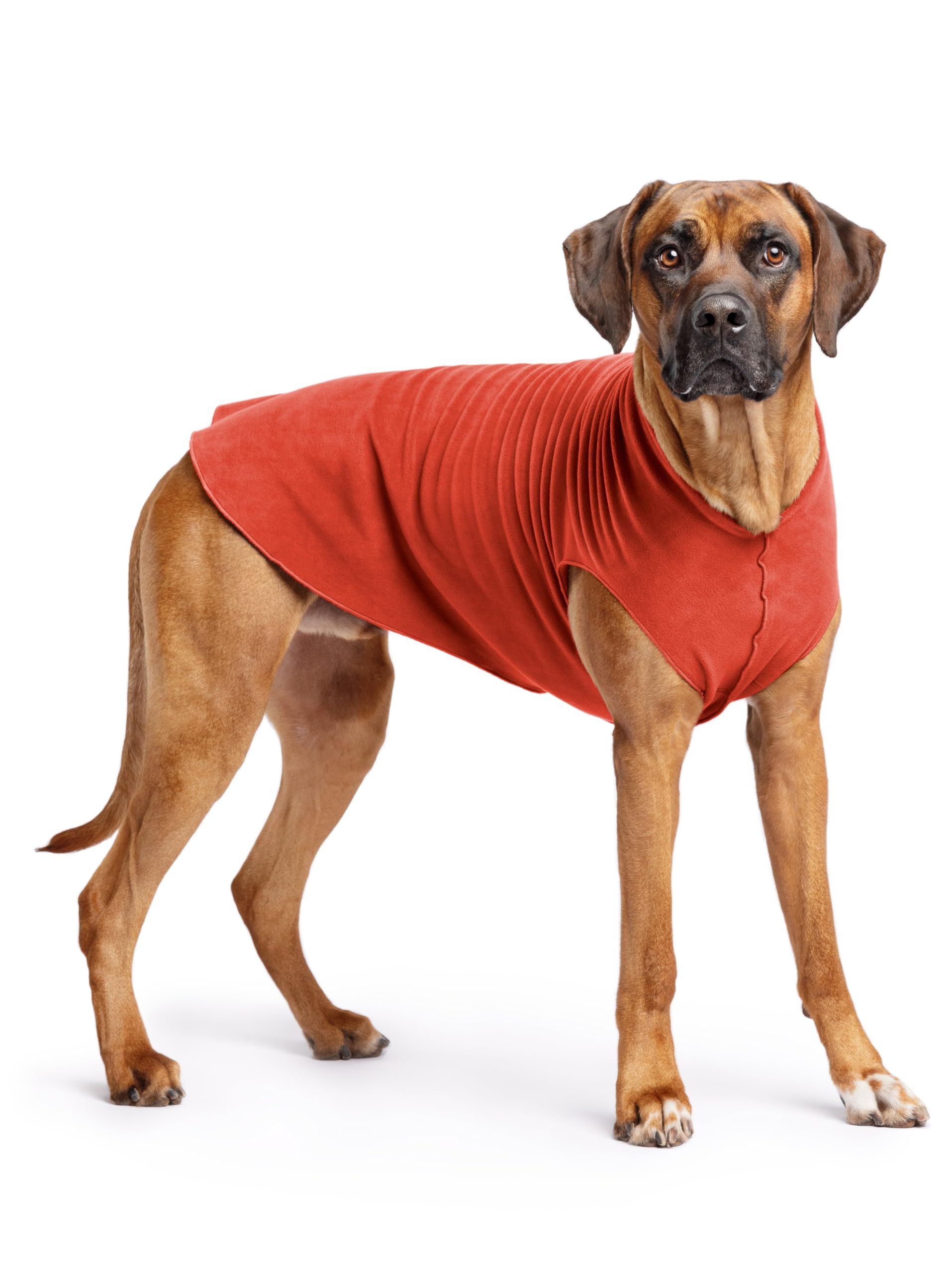 Gold Paw Stretch Fleece Dog Coat, Stretchy Pet Sweater, Machine Washable Pullover For Winter And Fall, Paprika, 26