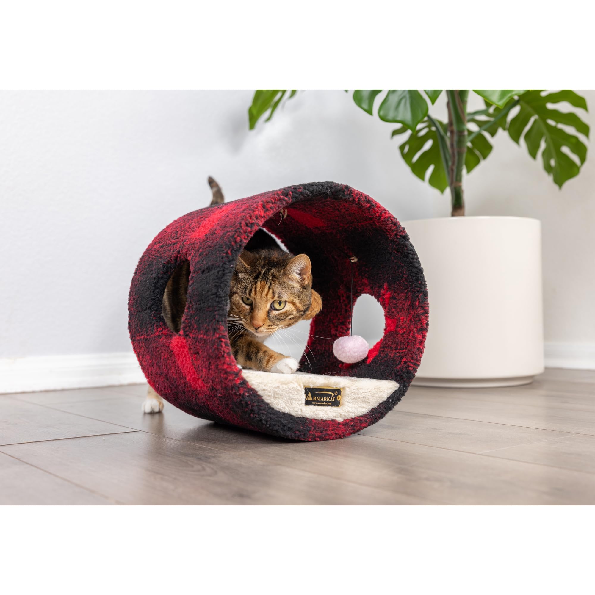 Armarkat Model B1601 Cat Hideaway Tunnel, Scotch Plaid, Black/Red, 16''(L) X 10''(W) X 16''(H)