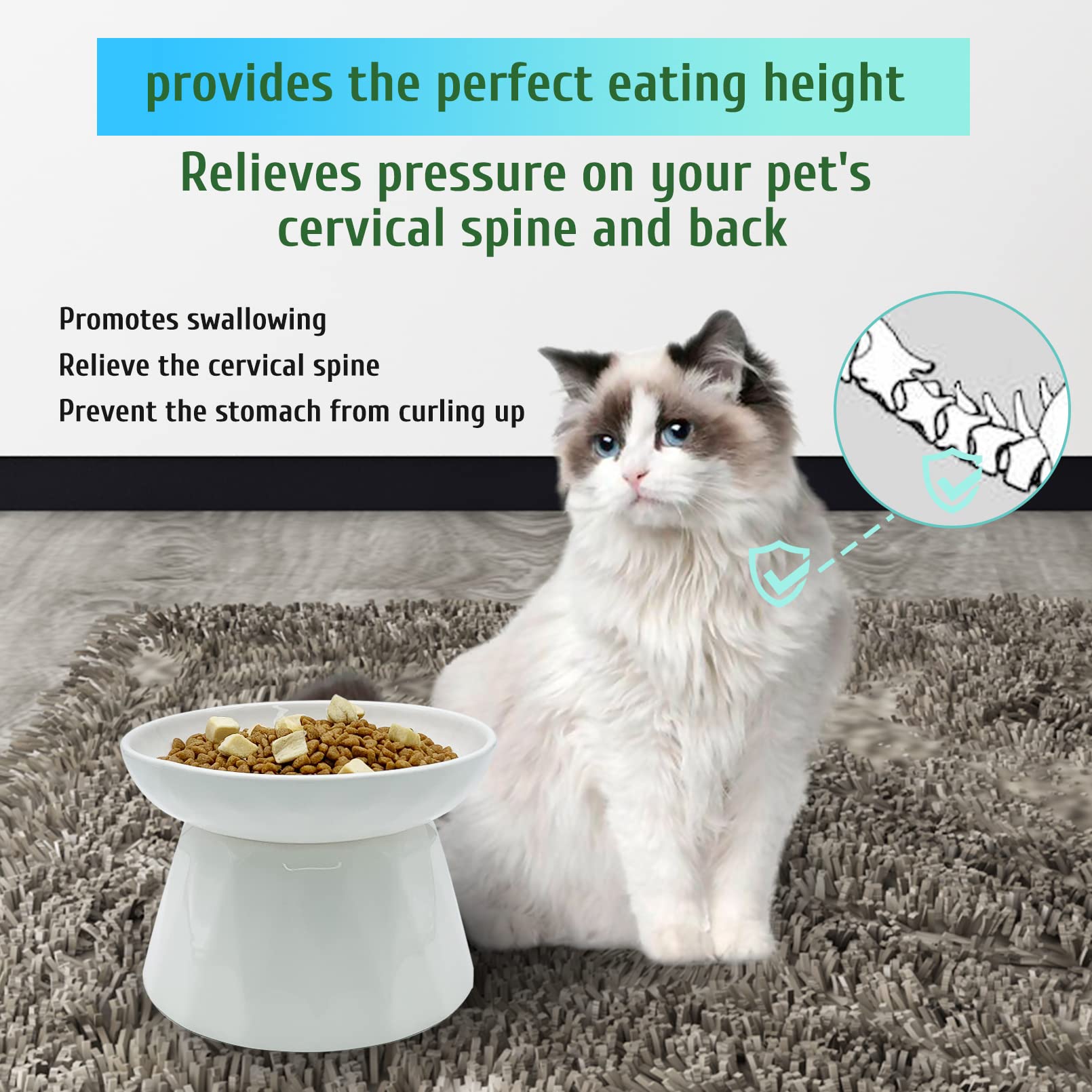 BNOSDM Raised Cat Slow Feeder Bowl Elevated Shallow Cat Dish Whisker Fatigue Slow Eating Bowls Cute Wet Food Puzzle Bowls for In