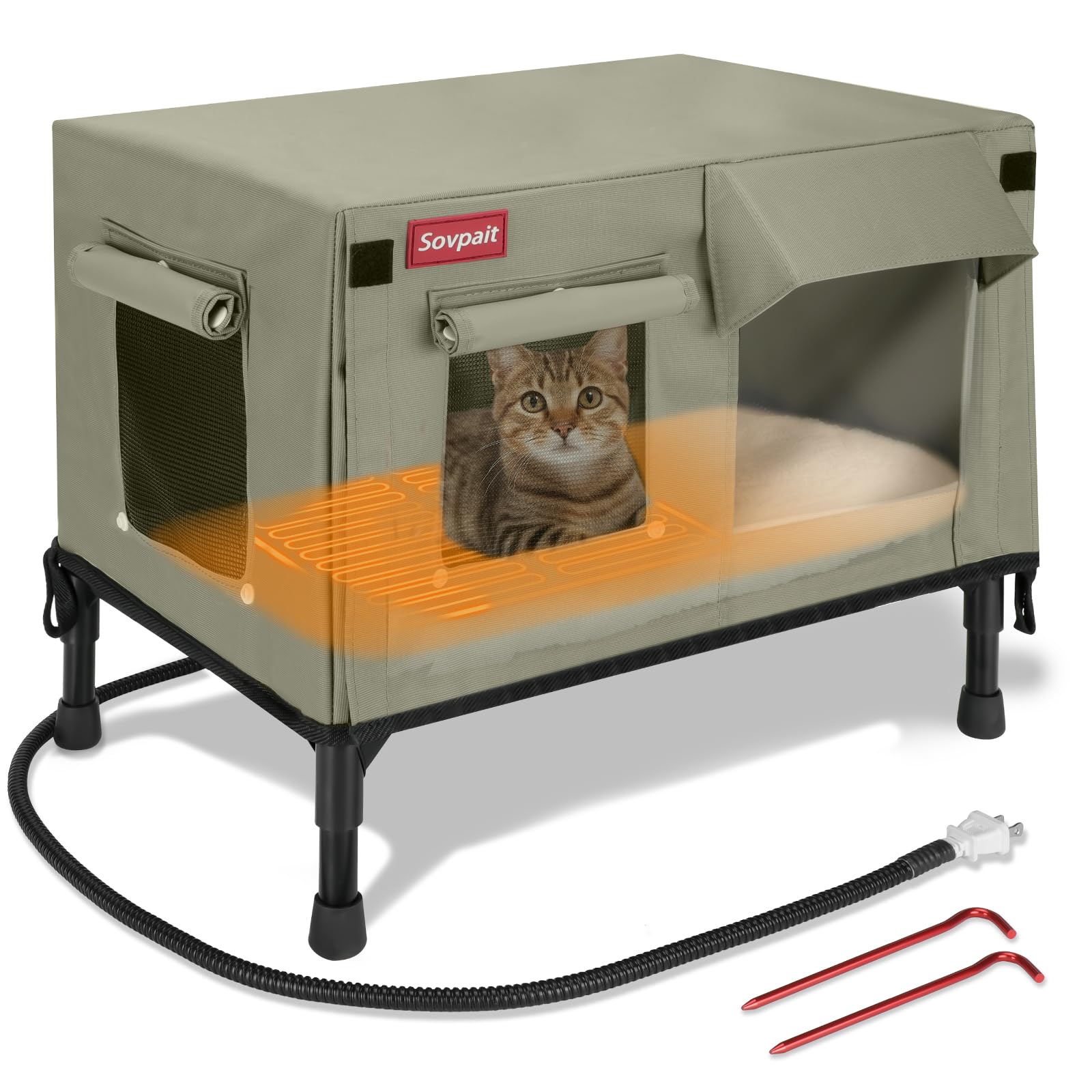 Sovpait Heated Cat House, Nylon Waterproof Fabric, Strong Supporting Iron Pipe Outdoor Kitty House Can Be Used Indoors,Outdoor,W