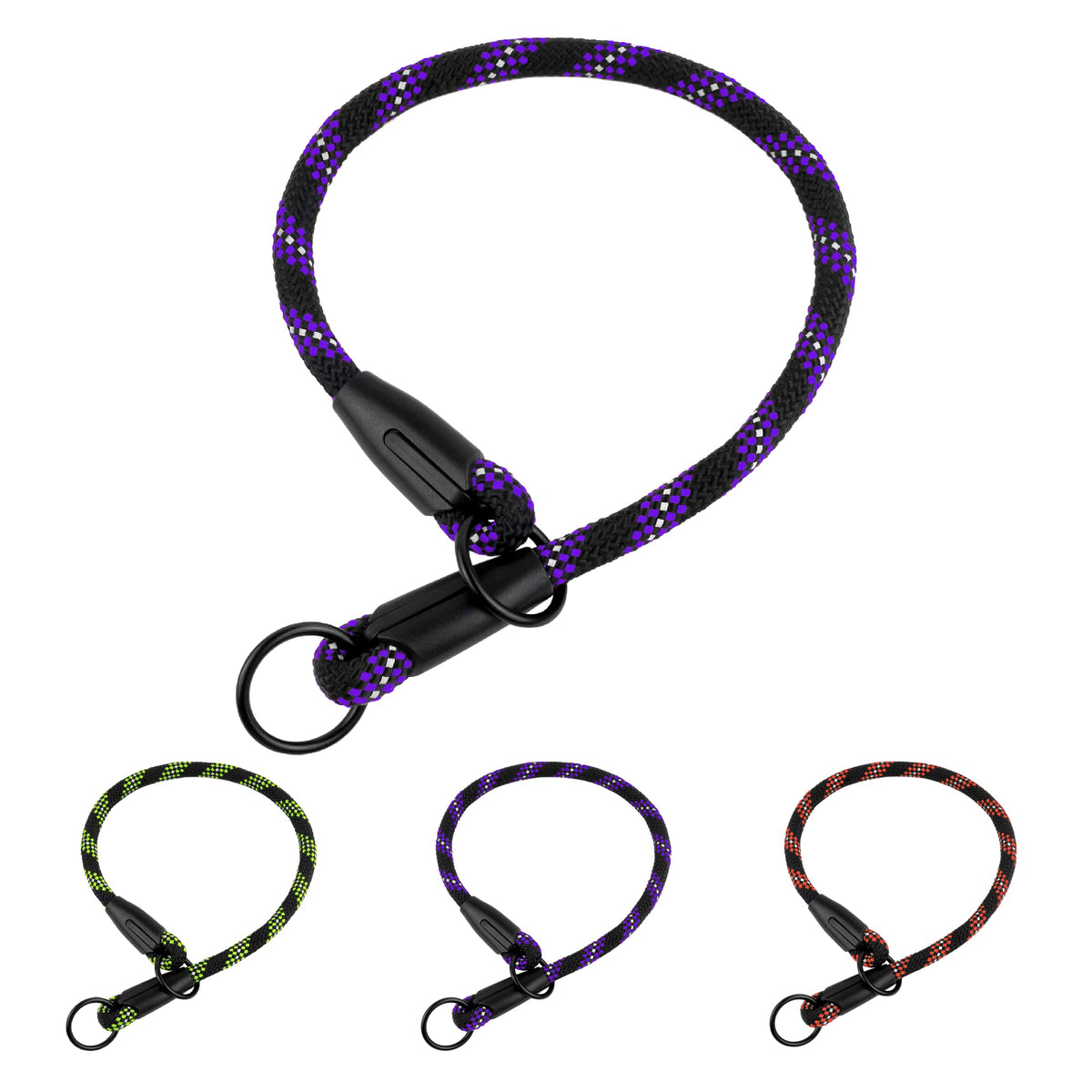 Bronzedog Rope Pro Training Dog Collar Braided No Pull Quick Release Round Lead Collars For Dogs Small Medium Large Puppy (S - 17.7' Long, Purple)