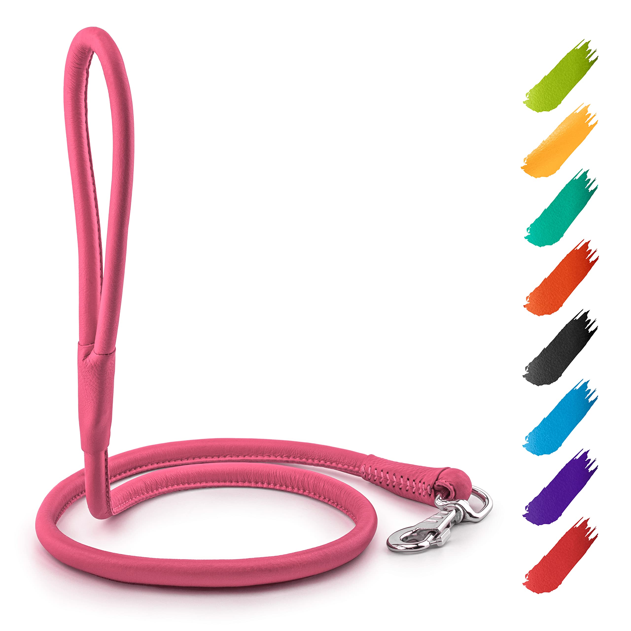 Waudog Rolled Leather Dog Leash 4Ft * 0.5 In For Small Medium And Large Dogs - Heavy Duty Leather Puppy Leash For Outdoor Walkin