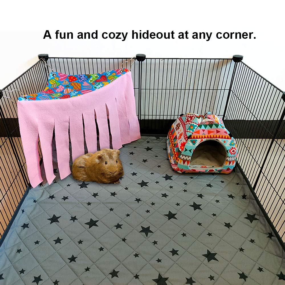 Rioussi Guinea Pig Hideout Hideaway Corner Fleece Toys Cage Accessories With Reversible Sides, Heart/Gray+Pink X 1 Curtain