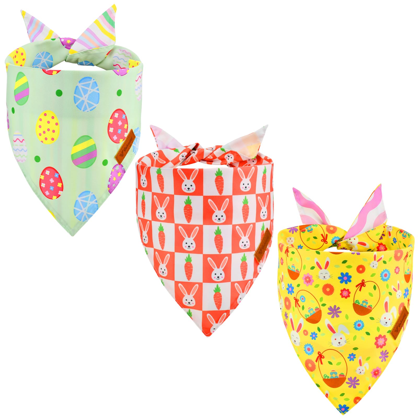 Vehomy Easter Dog Bandanas 3Pack Reversible Pet Spring Scarf Dog Triangle Scarf Puppy Rabbit Easter Egg Carrot Pattern Pet Banda