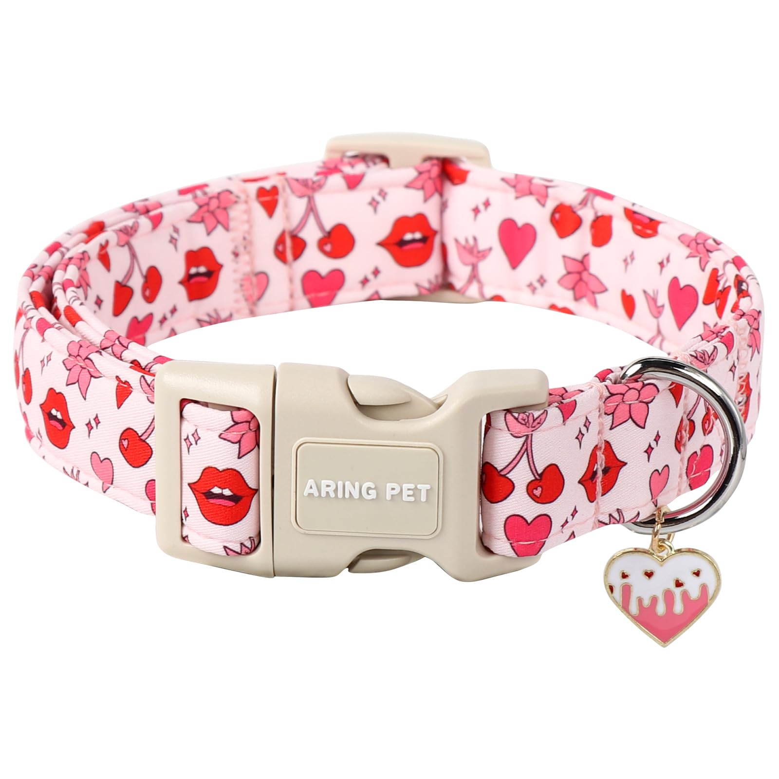 Aring Pet Valentine'S Day Dog Collar-Cute Pink Heart Dog Collars, Adjustable Valentine Lips Pet Collars Puppy Collar With Quick 