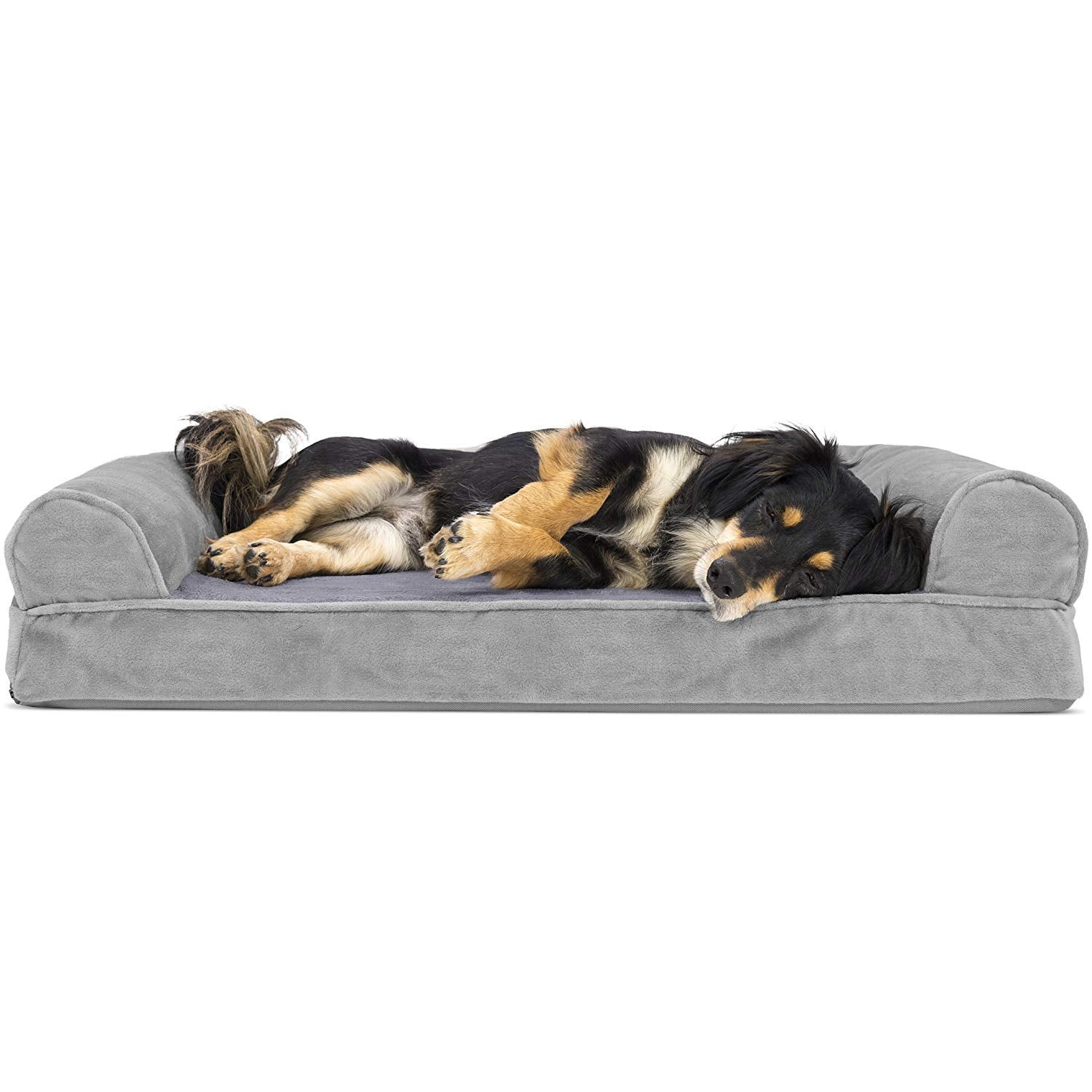 Furhaven Orthopedic Dog Bed for Medium/Small Dogs w/ Removable Bolsters & Washable Cover, For Dogs Up to 35 lbs - Faux Fur & Vel