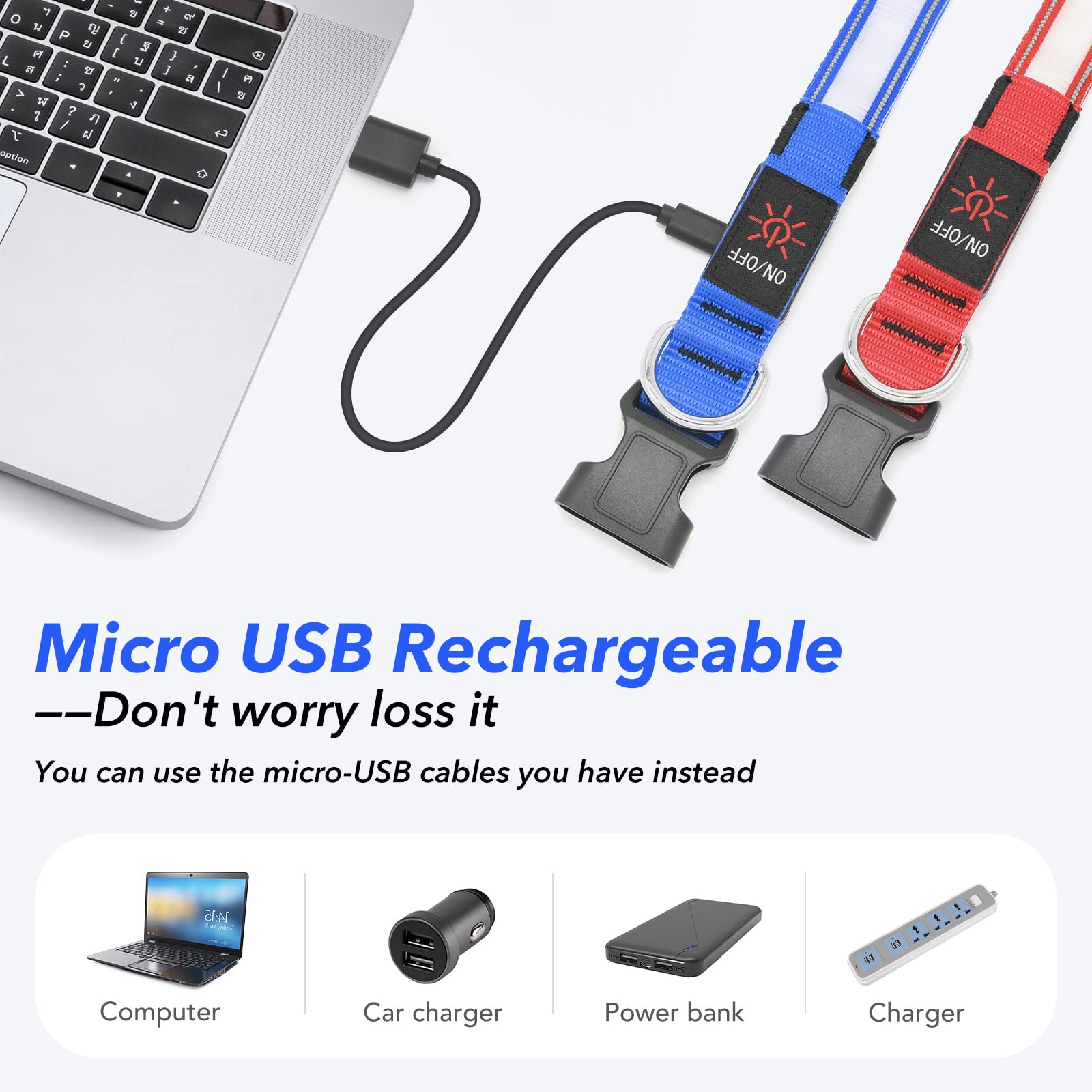 Visinite Light Up Dog Collars For Small Medium Large Dogs, Fully Adjustable Led Dog Collar Usb Rechargeable, 3 Glowing Modes Pet