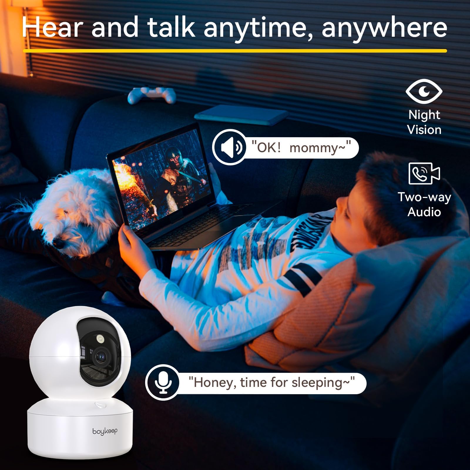 Boykeep Pet Camera 2K Dog Camera With Phone App Indoor Security Cameras, Motion Detection & Tracking,2-Way Audio, 5G/2.4Ghz Wifi